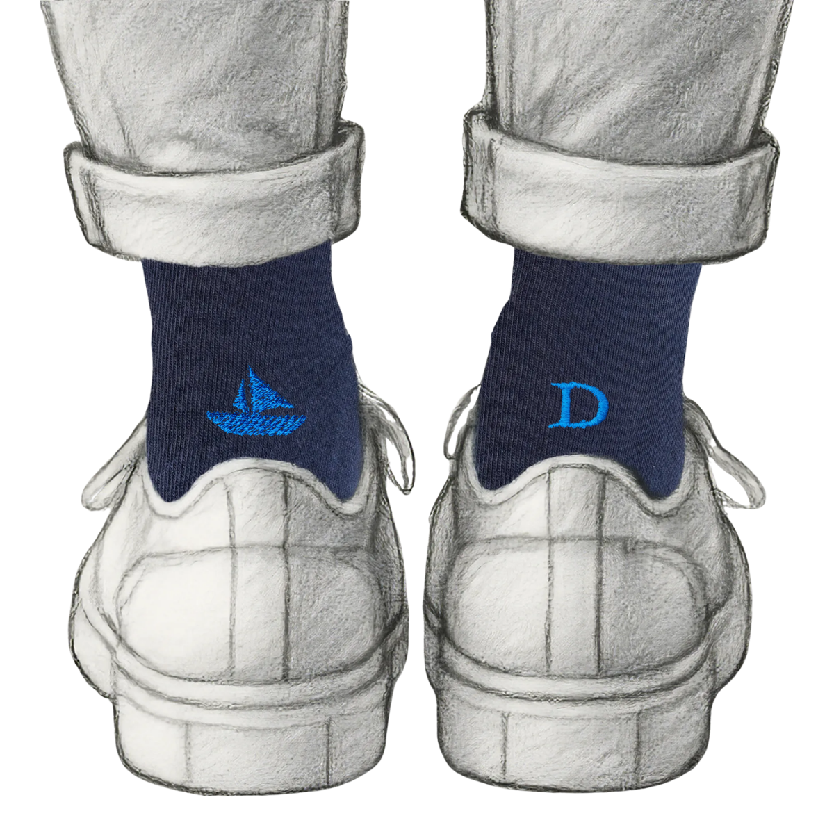 Blaue Herrensocken mit roten Initialen – Stretch-Baumwolle – Größe 40/45 – 101
