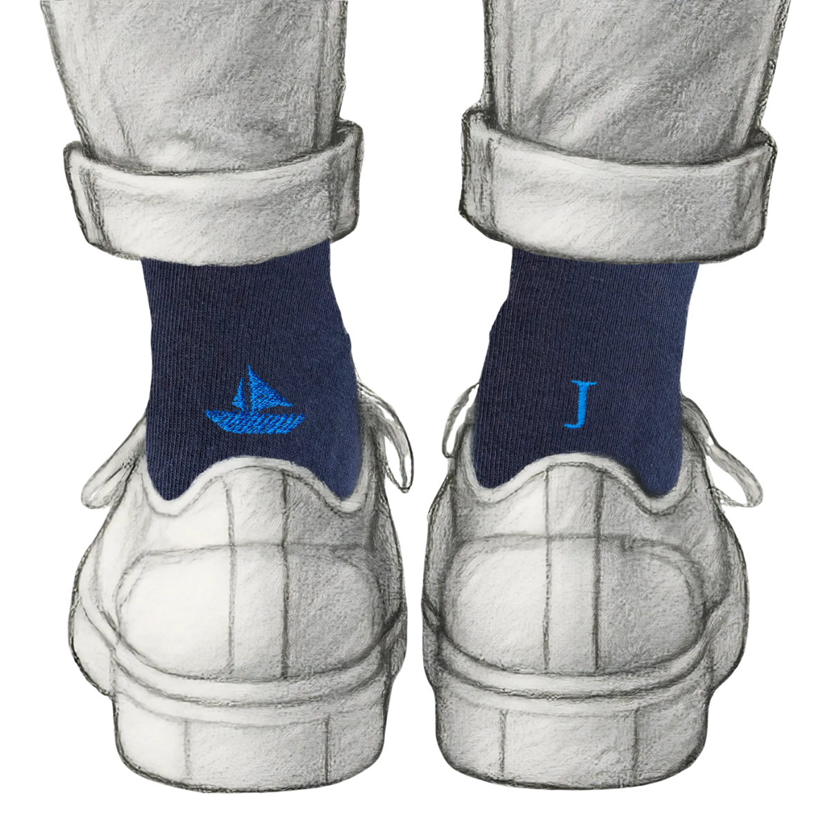 Blaue Herrensocken mit roten Initialen – Stretch-Baumwolle – Größe 40/45 – 101