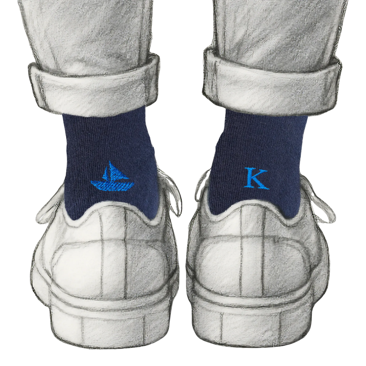Blaue Herrensocken mit roten Initialen – Stretch-Baumwolle – Größe 40/45 – 101