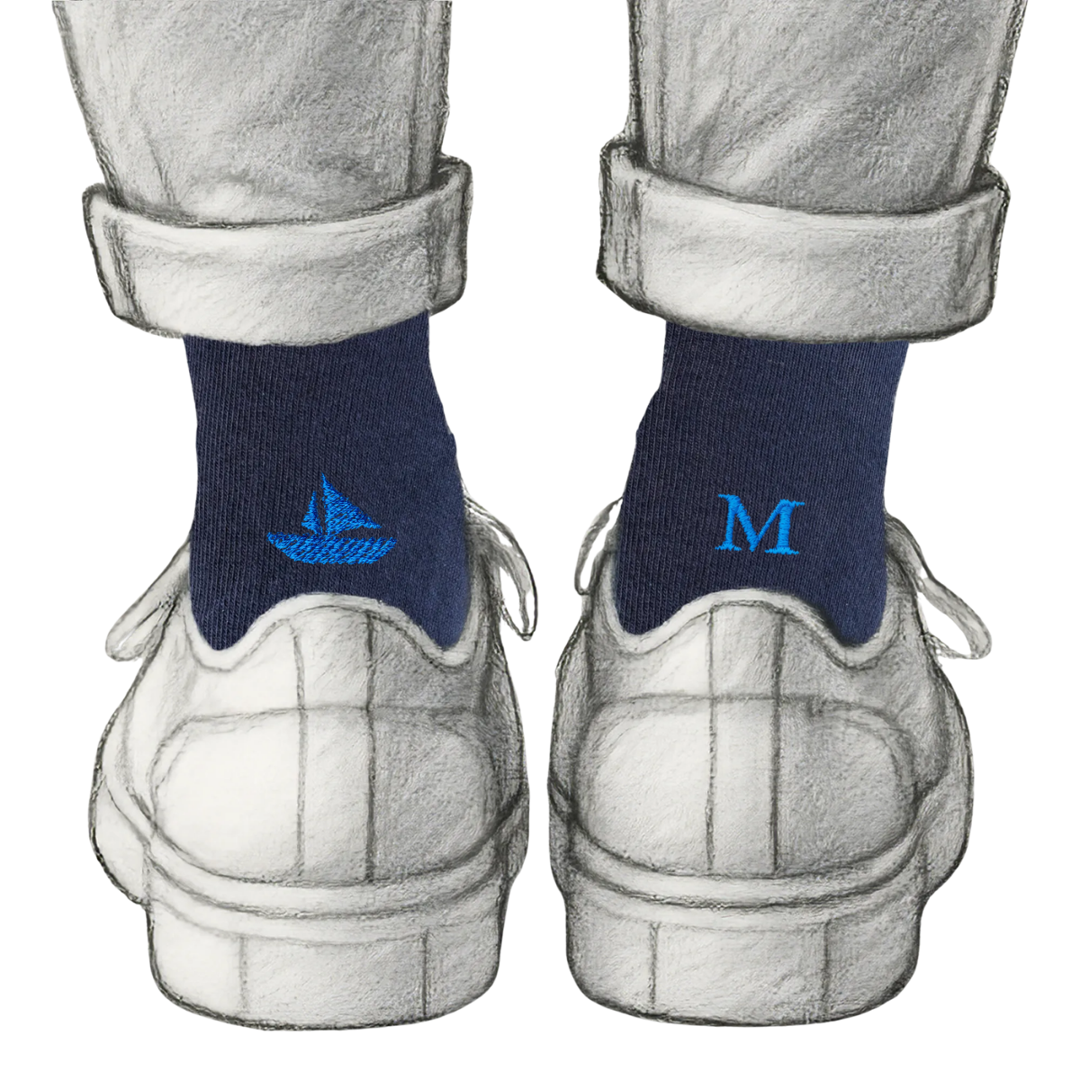 Blaue Herrensocken mit roten Initialen – Stretch-Baumwolle – Größe 40/45 – 101