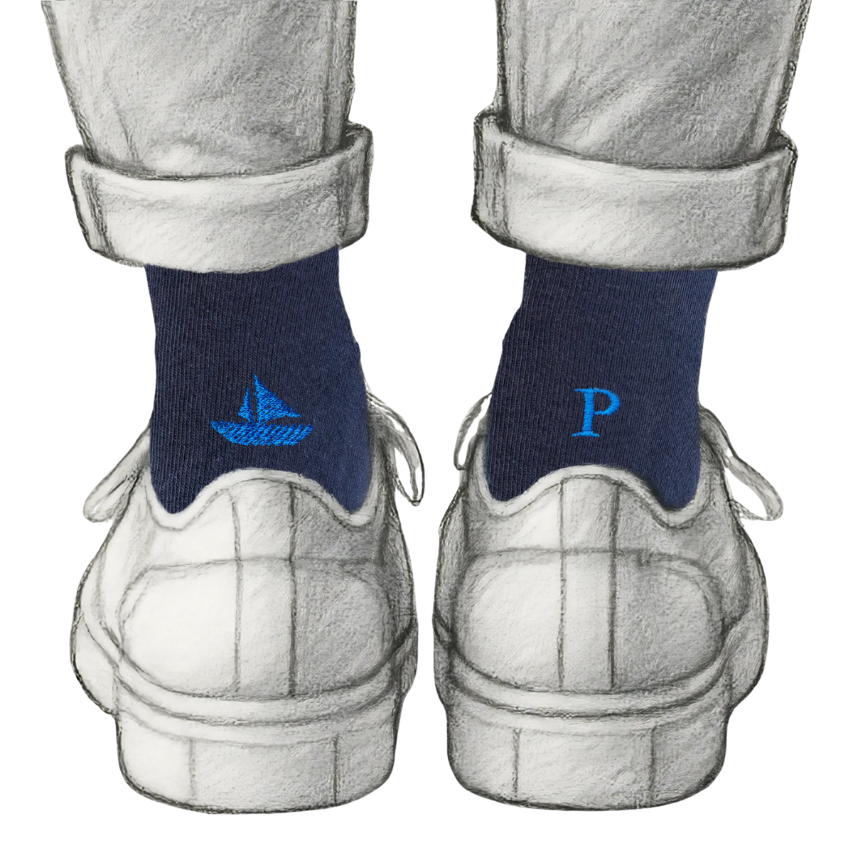 Blaue Herrensocken mit roten Initialen – Stretch-Baumwolle – Größe 40/45 – 101