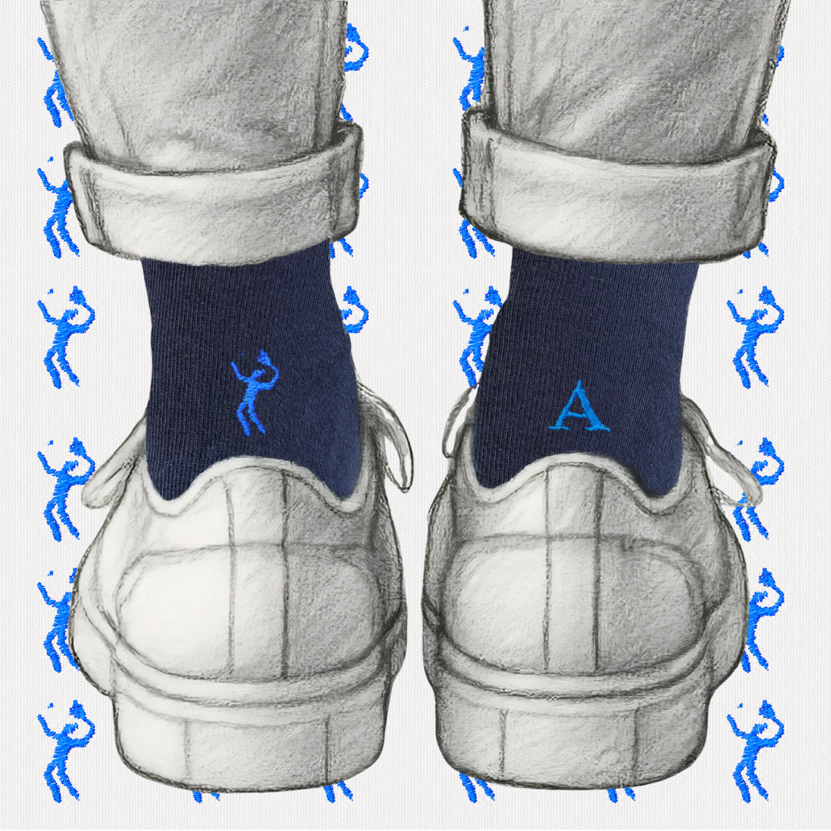 Blaue Herrensocken mit roten Initialen – Stretch-Baumwolle – Größe 40/45 – 101