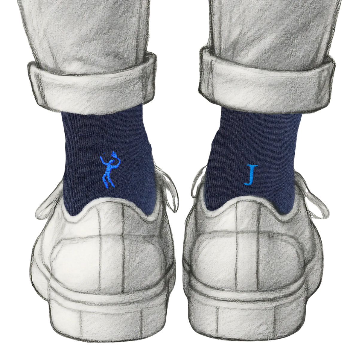 Blaue Herrensocken mit roten Initialen – Stretch-Baumwolle – Größe 40/45 – 101