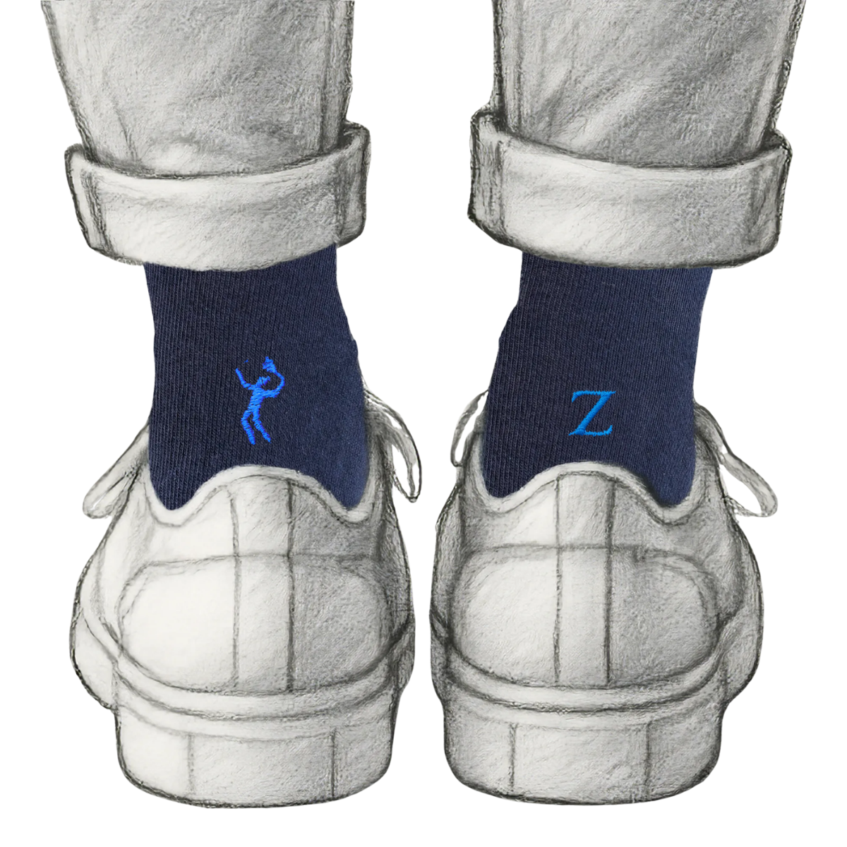 Blaue Herrensocken mit roten Initialen – Stretch-Baumwolle – Größe 40/45 – 101