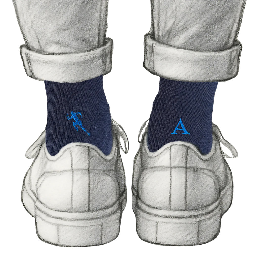 Men's Blue Socks with Red Initials - Stretch Cotton - Size 40/45 - 101