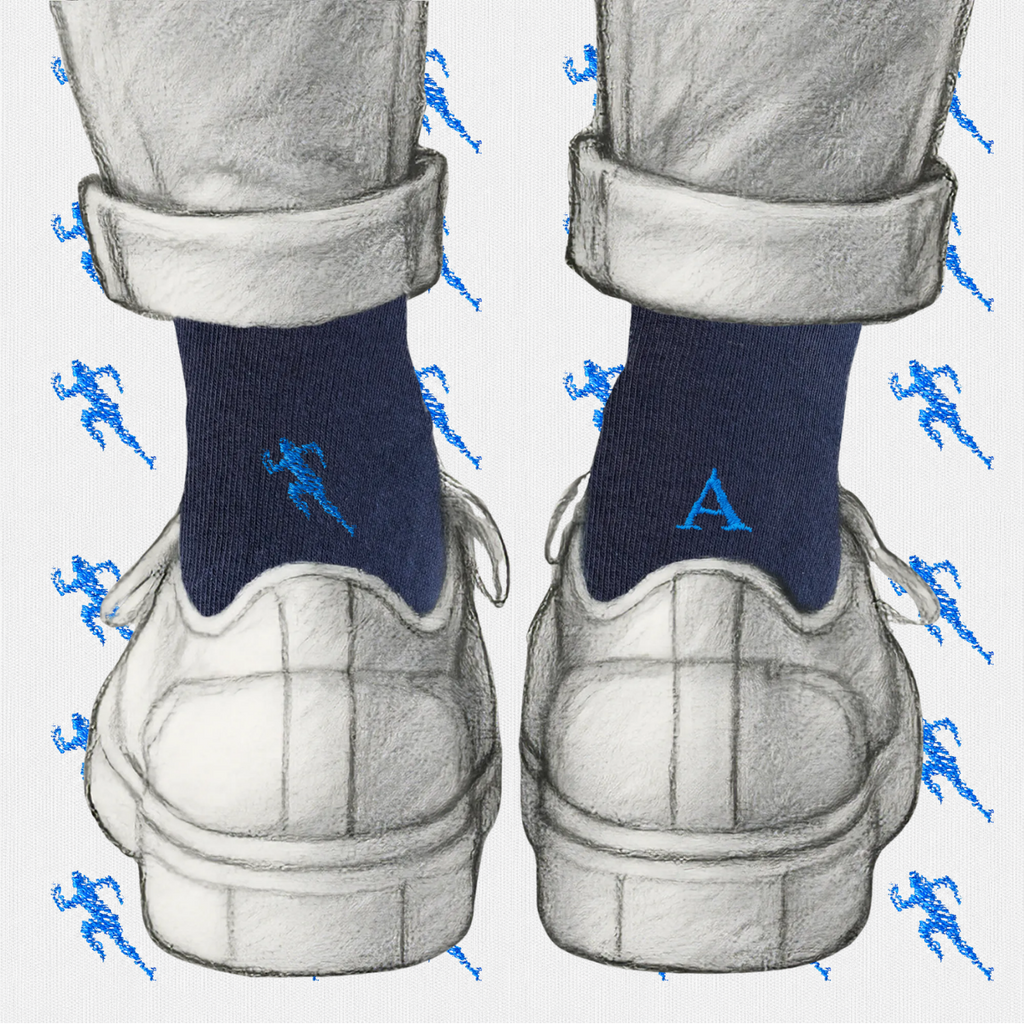 Men's Blue Socks with Red Initials - Stretch Cotton - Size 40/45 - 101