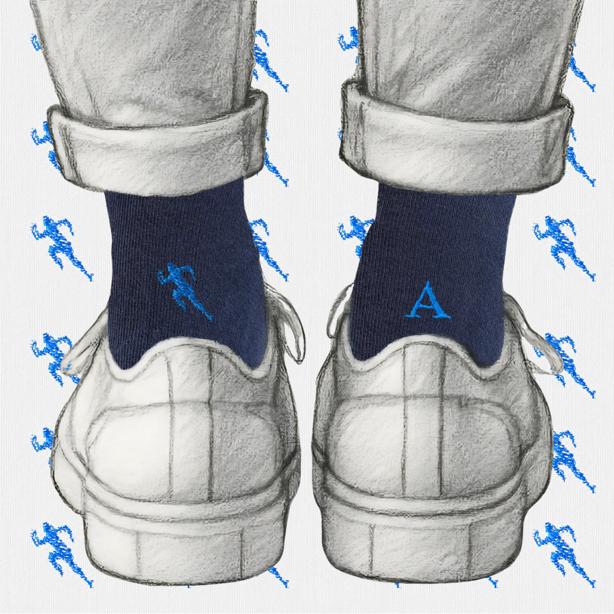 Blaue Herrensocken mit roten Initialen – Stretch-Baumwolle – Größe 40/45 – 101