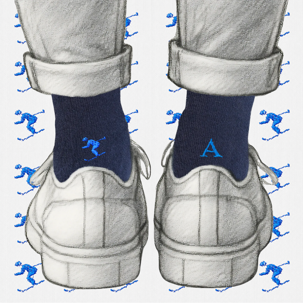 Men's Blue Socks with Red Initials - Stretch Cotton - Size 40/45 - 101