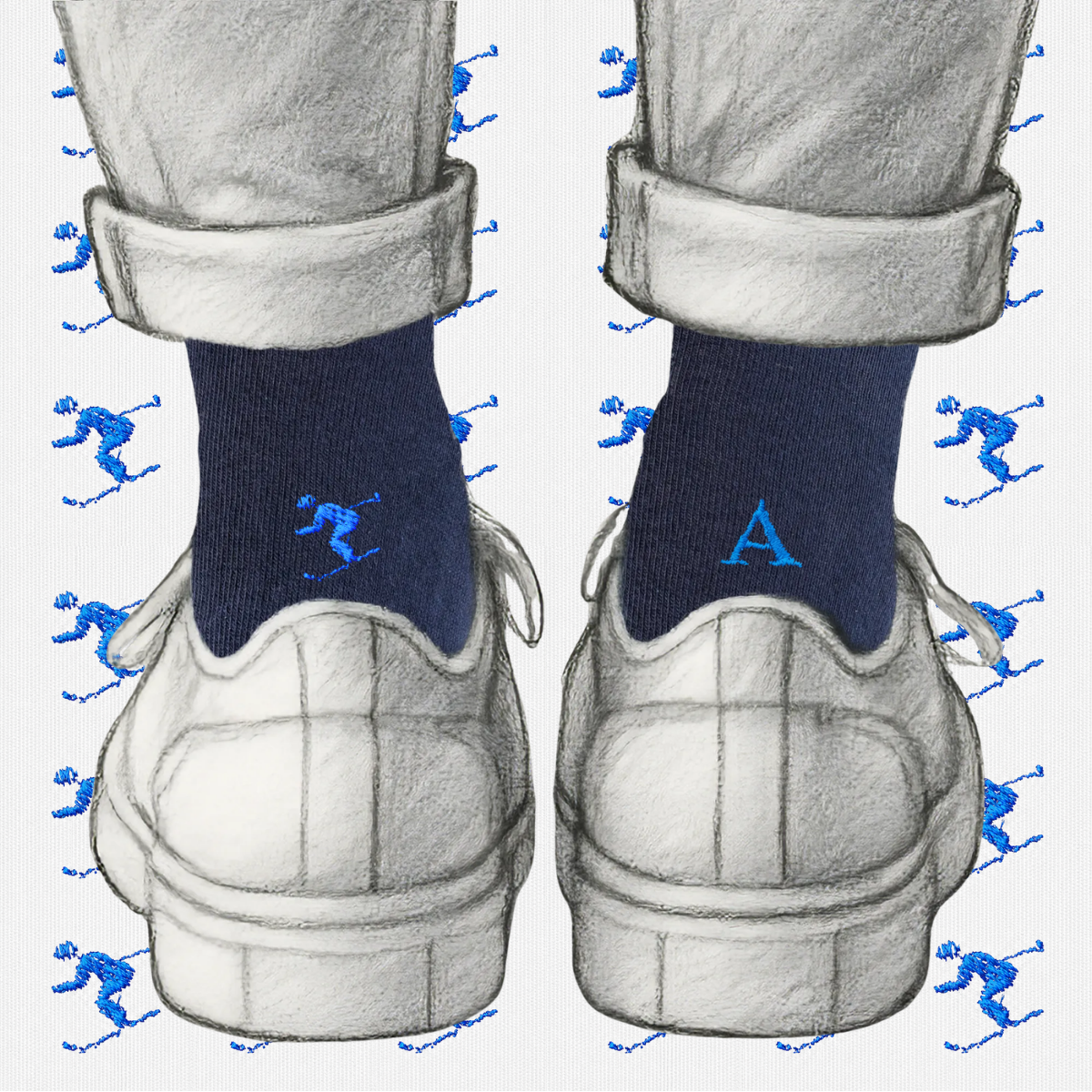 Blaue Herrensocken mit roten Initialen – Stretch-Baumwolle – Größe 40/45 – 101