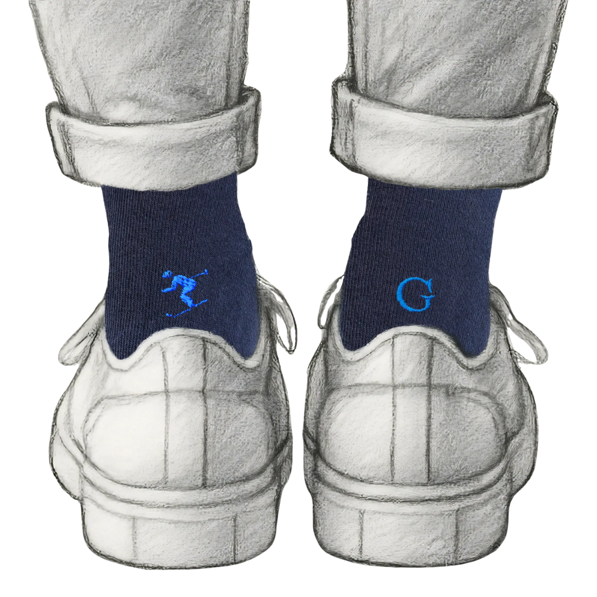 Blaue Herrensocken mit roten Initialen – Stretch-Baumwolle – Größe 40/45 – 101