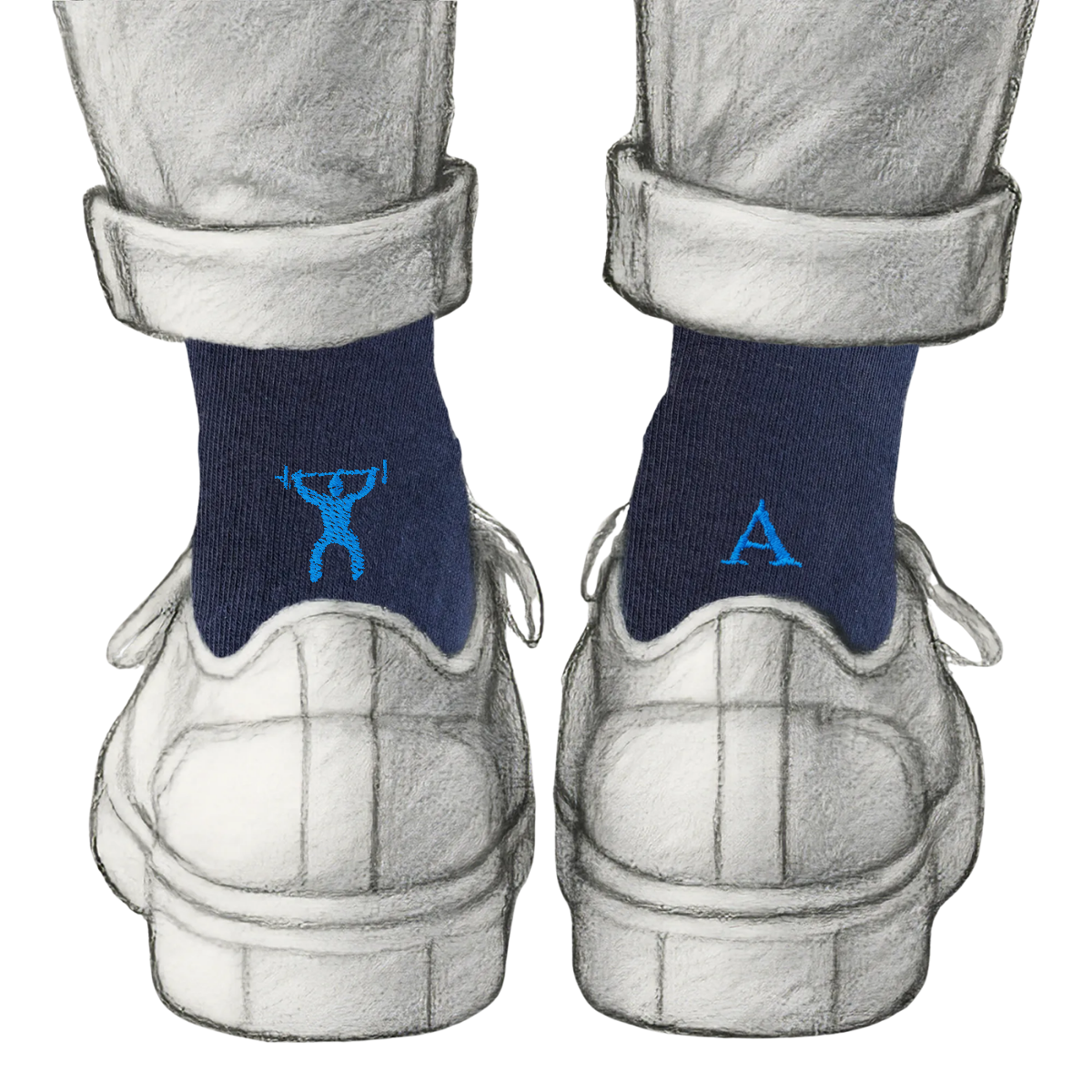 Calze Personalizzate Gym Lovers | Cotone Blu | Body Builder + Iniziale Ricamata Royal