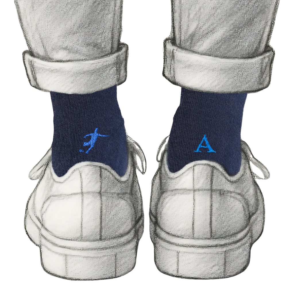 Men's Blue Socks with Red Initials - Stretch Cotton - Size 40/45 - 101