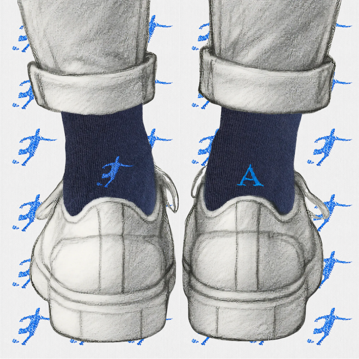 Blaue Herrensocken mit roten Initialen – Stretch-Baumwolle – Größe 40/45 – 101
