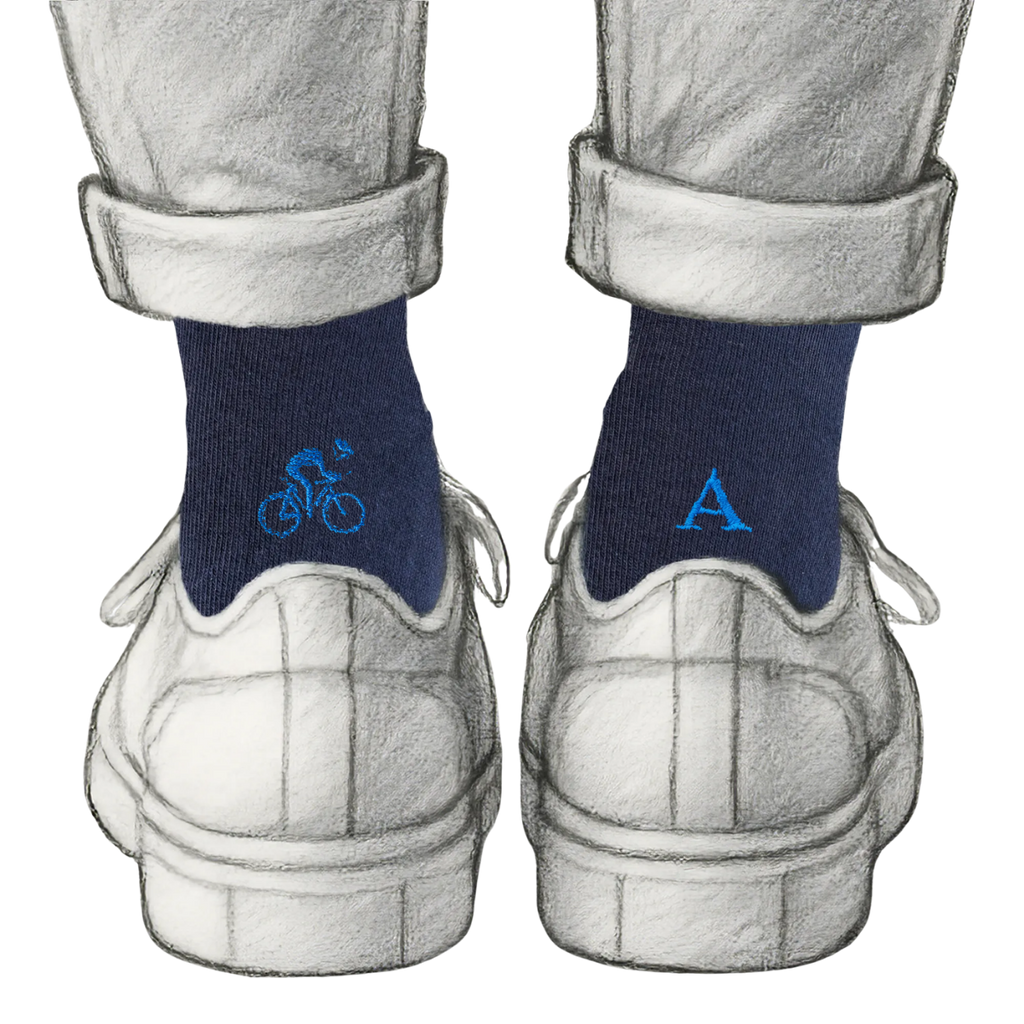 Men's Blue Socks with Red Initials - Stretch Cotton - Size 40/45 - 101