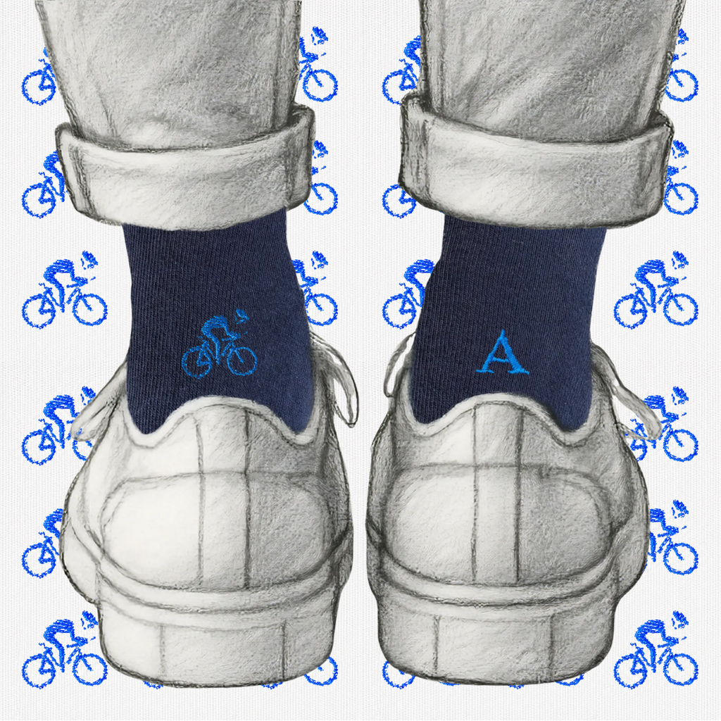 Men's Blue Socks with Red Initials - Stretch Cotton - Size 40/45 - 101