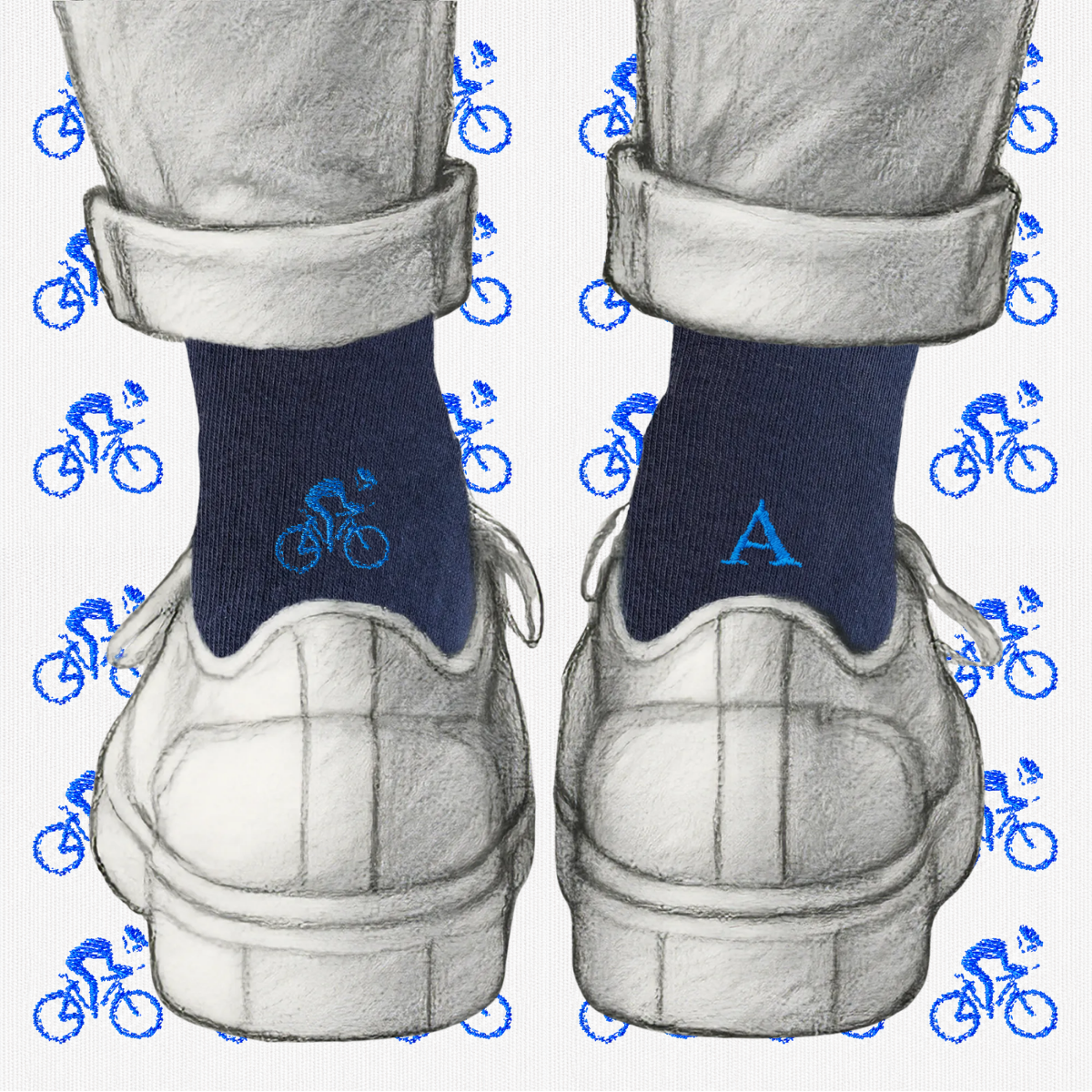 Blaue Herrensocken mit roten Initialen – Stretch-Baumwolle – Größe 40/45 – 101