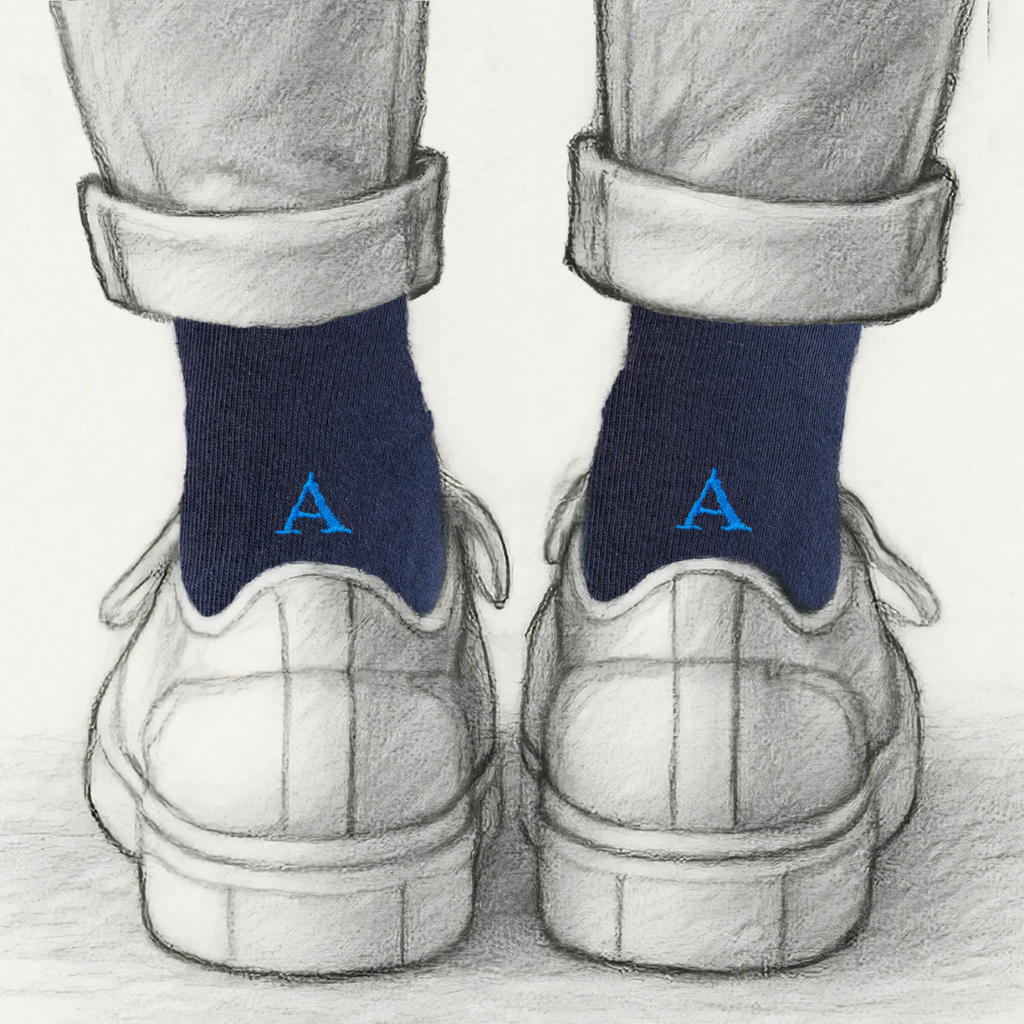 Men's Blue Socks with Red Initials - Stretch Cotton - Size 40/45 - 101