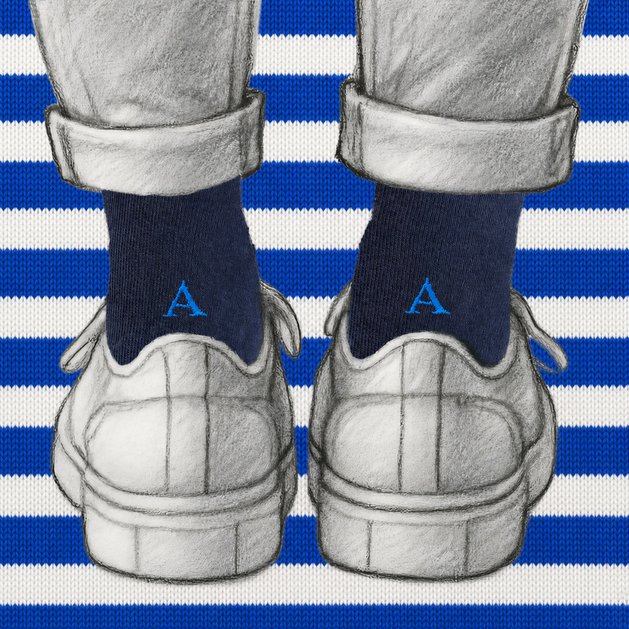Blaue Herrensocken mit roten Initialen – Stretch-Baumwolle – Größe 40/45 – 101
