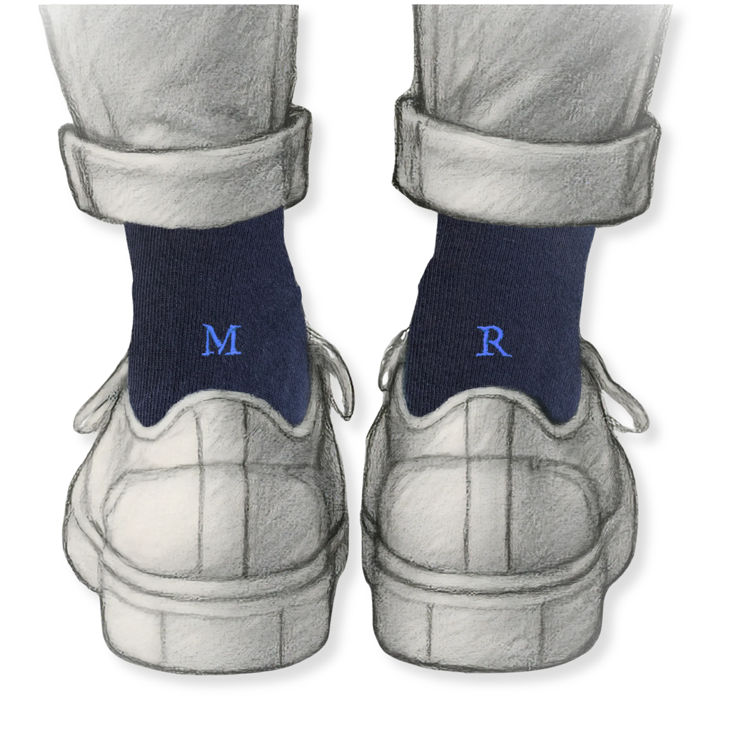Calze Uomo Cotone Stretch | Blu Iniziali Ricamate Royal | Taglia 40/45 | Lunghezza Ginocchio - 40|45