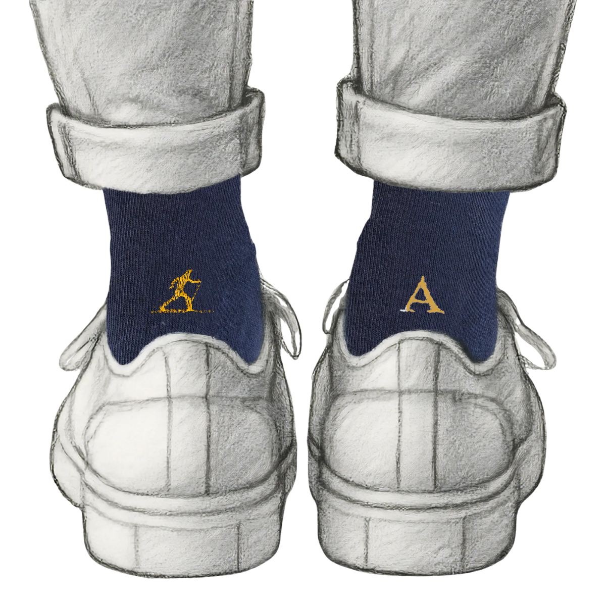 Calze Personalizzate Ski Lovers | Cotone Blu | Sci di Fondo + Iniziale Ricamata Senape