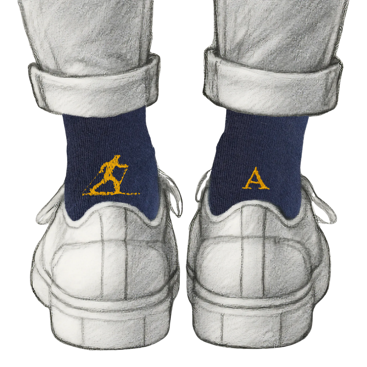 Calze Personalizzate Ski Lovers | Cotone Blu | Sci di Fondo + Iniziale Ricamata Senape
