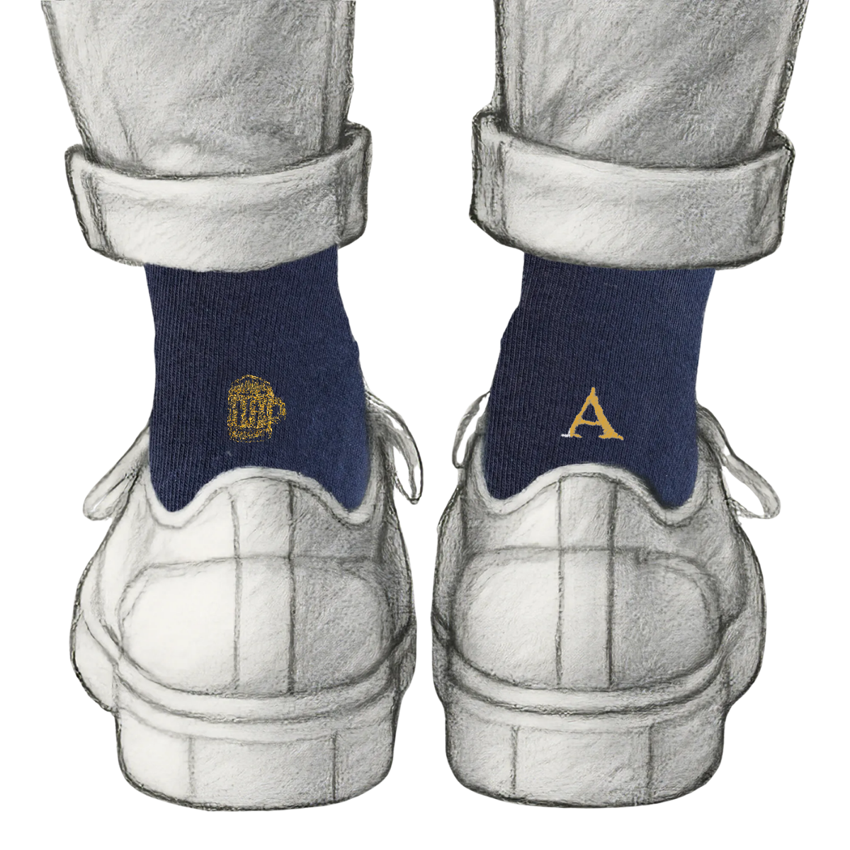 Calze Personalizzate Beer Lovers | Cotone Blu | Boccale di Birra + Iniziale Ricamata Senape