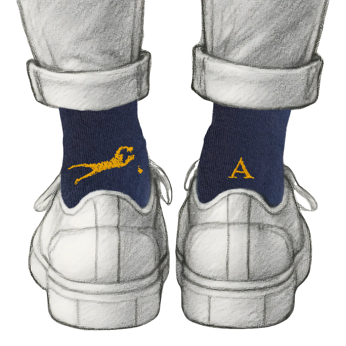 Calze Personalizzate Football Lovers | Cotone Blu | Portiere + Iniziale Ricamata Senape
