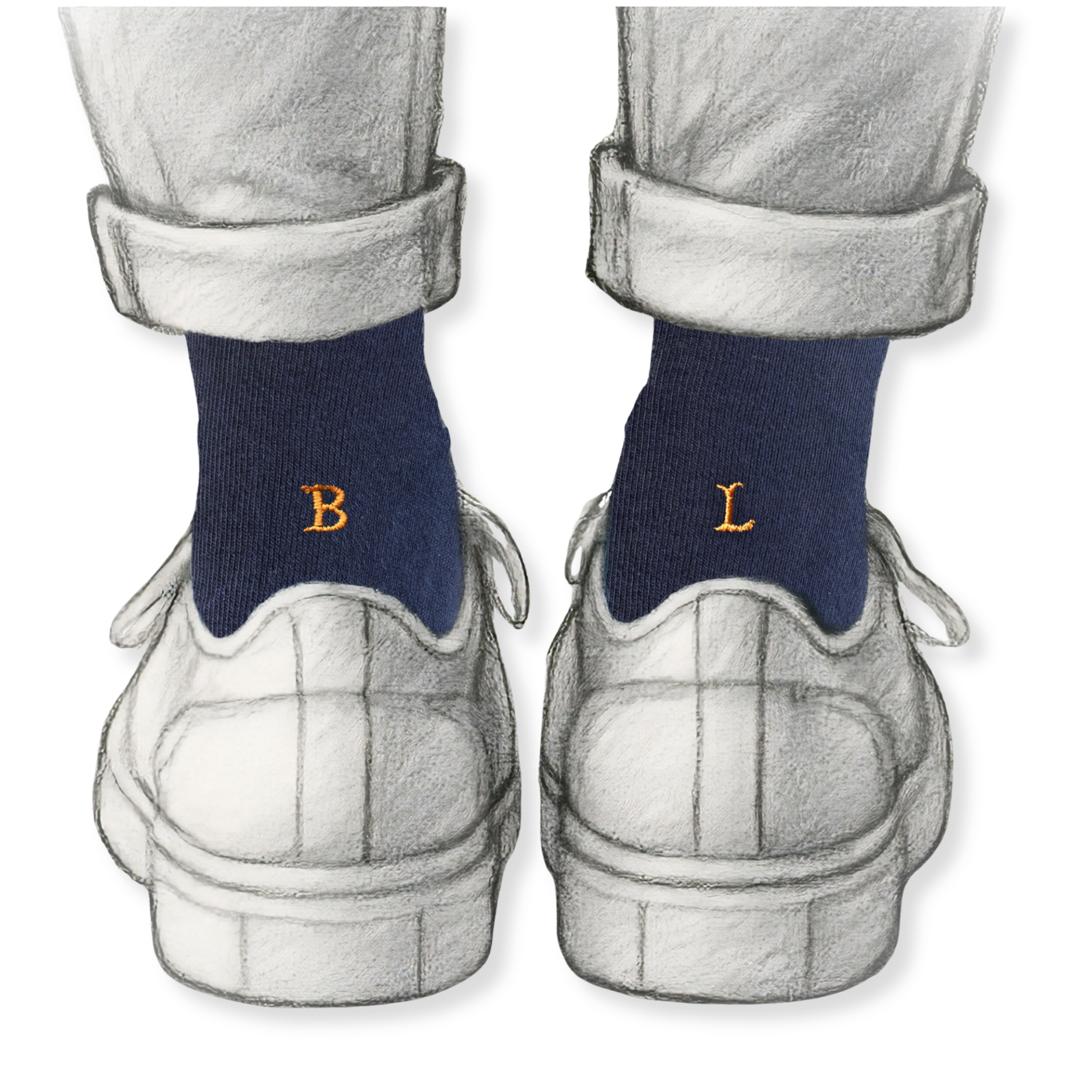 Calze Uomo Cotone Stretch | Blu Iniziali Ricamate Senape | Taglia 40/45 | Lunghezza Ginocchio