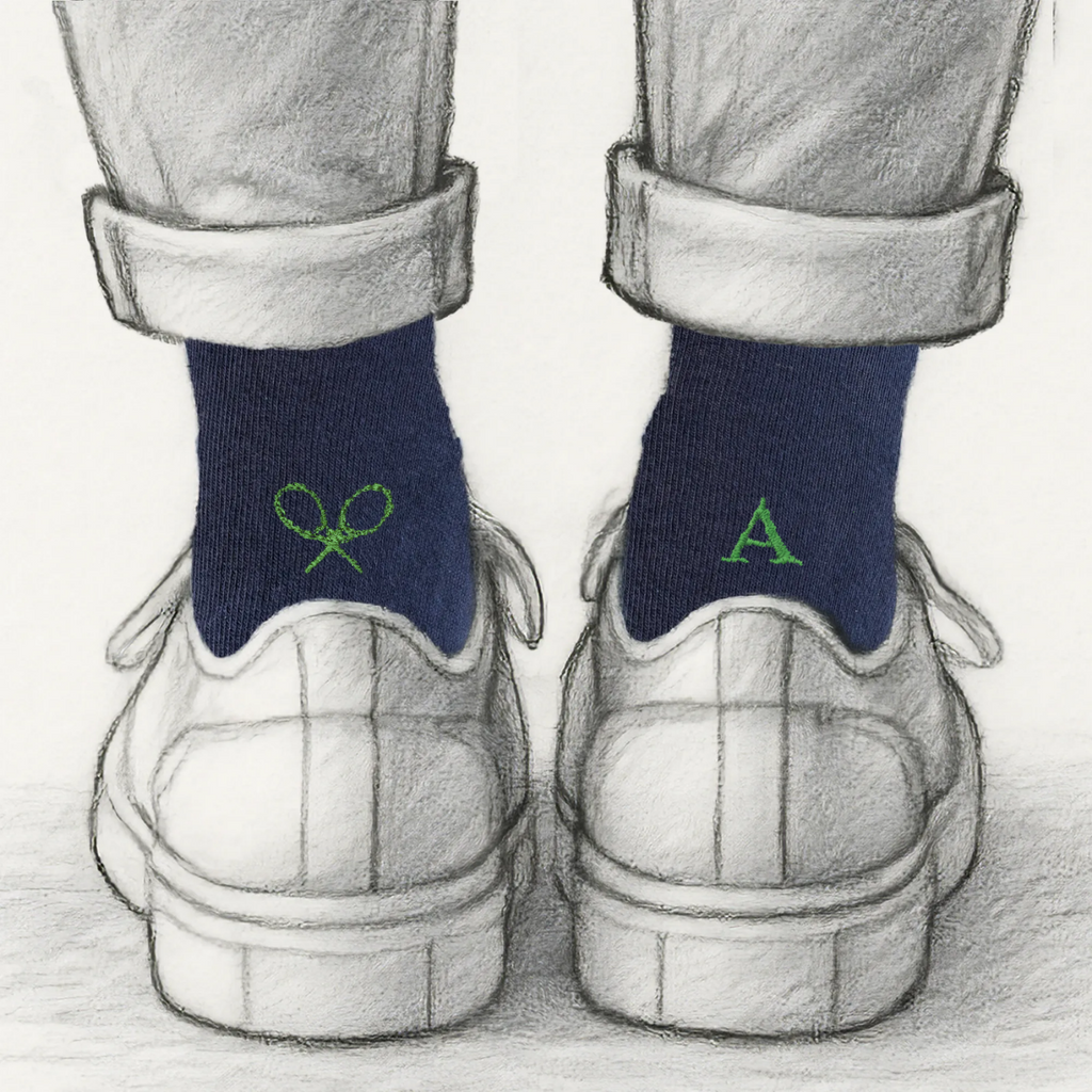 Men's Blue Socks with Red Initials - Stretch Cotton - Size 40/45 - 101