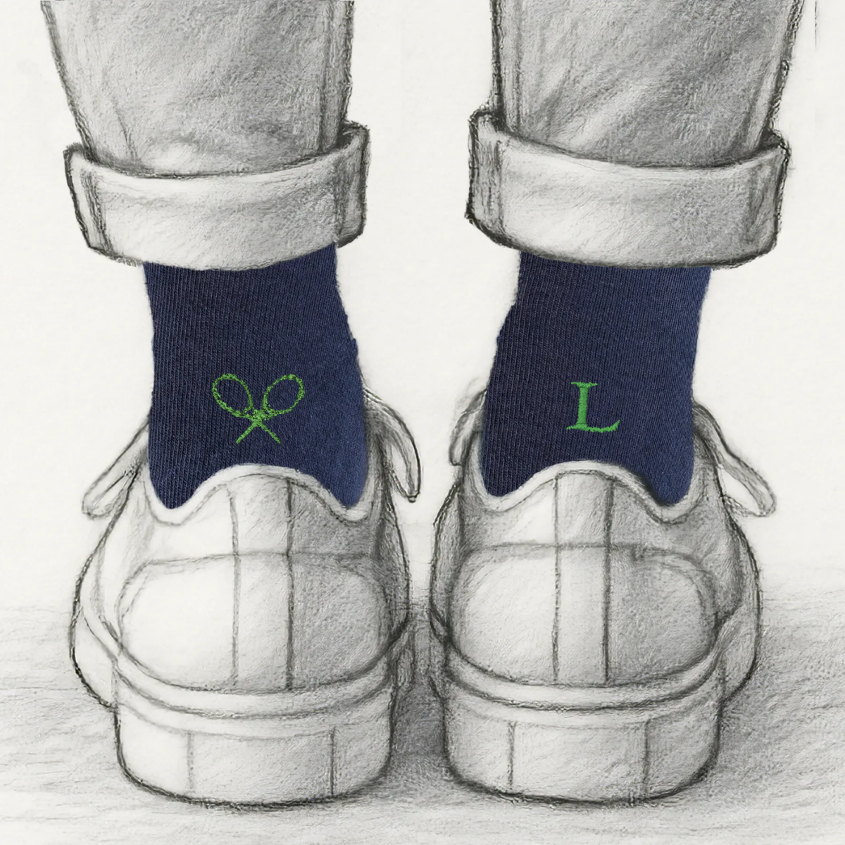 Blaue Herrensocken mit roten Initialen – Stretch-Baumwolle – Größe 40/45 – 101