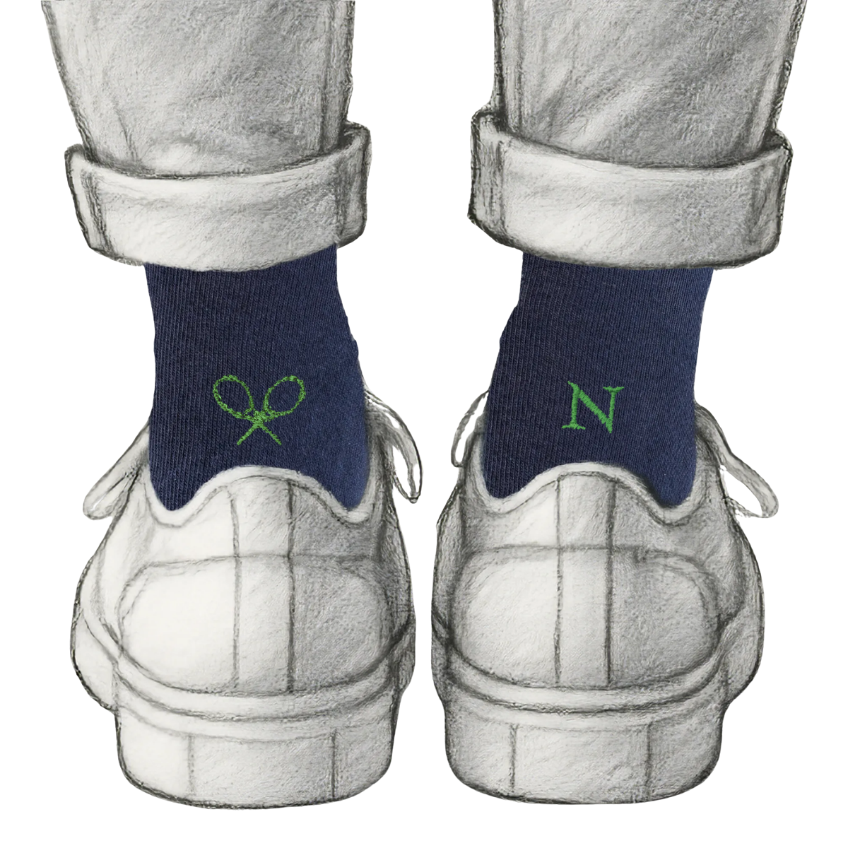 Calze Personalizzate Tennis Lovers | Cotone Blu | Racchette Tennis + Iniziale Ricamata Verde