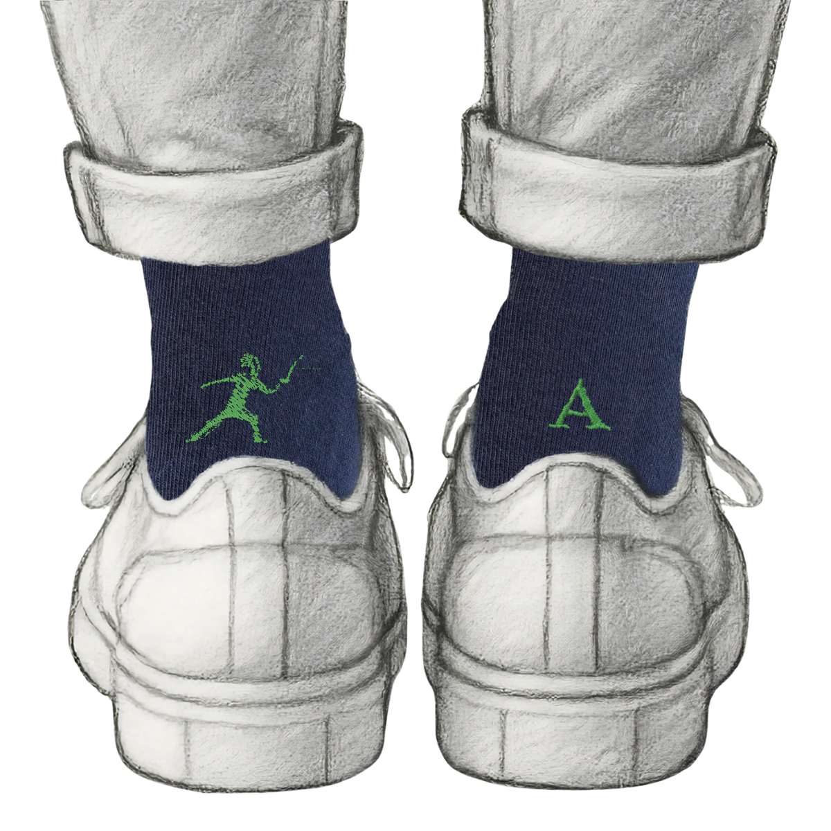 Calze Personalizzate Fencing Lovers | Cotone Blu | Schermidore + Iniziale Ricamata Verde