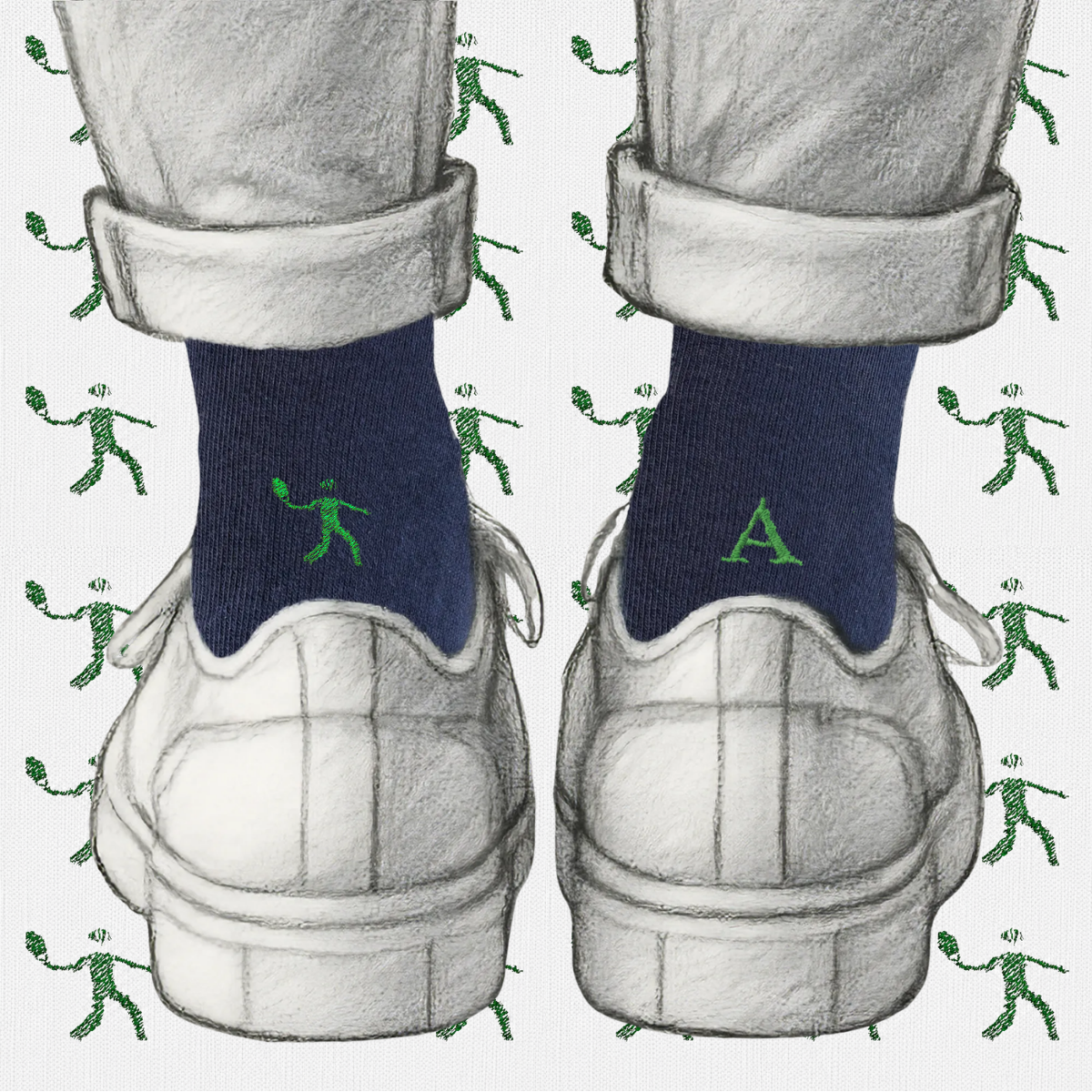Blaue Herrensocken mit roten Initialen – Stretch-Baumwolle – Größe 40/45 – 101