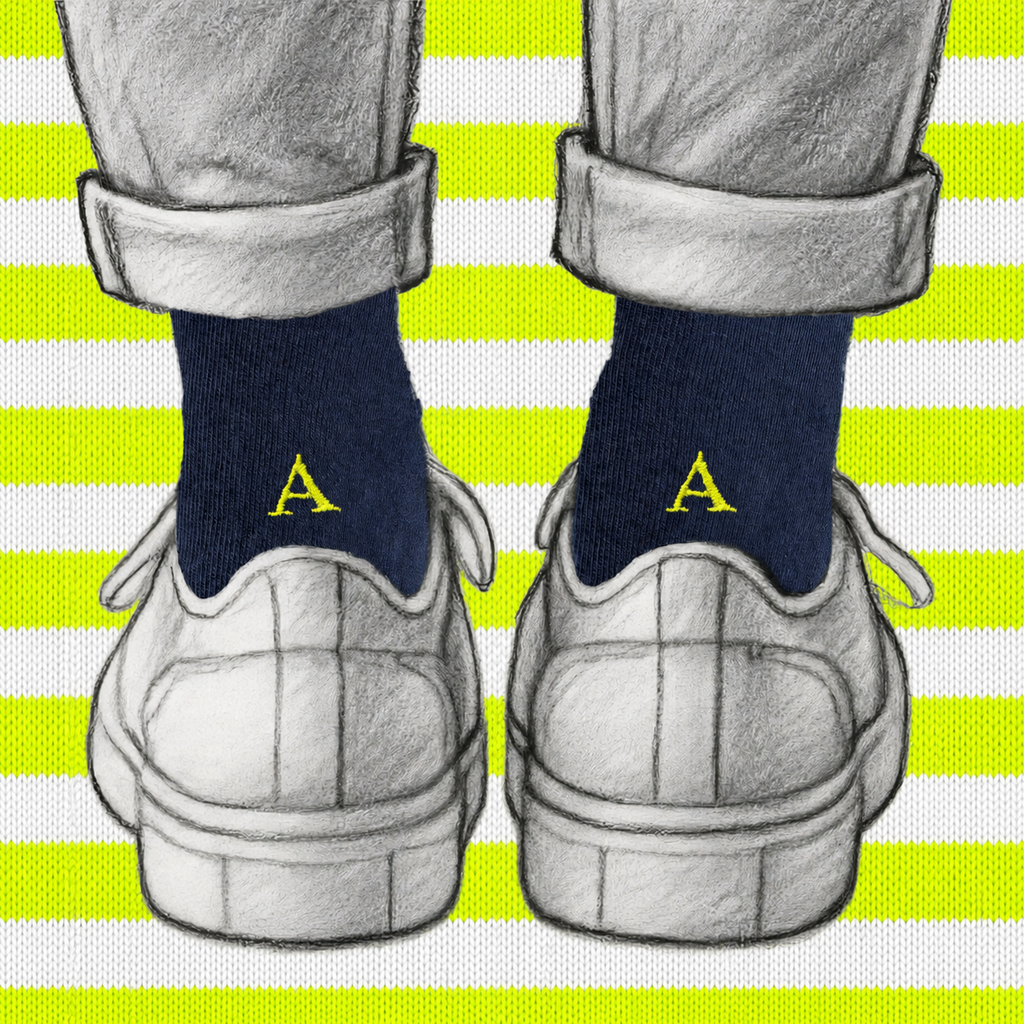Men's Blue Socks with Red Initials - Stretch Cotton - Size 40/45 - 101