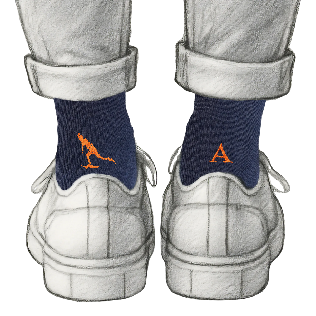 Calze Personalizzate Skate Lovers | Cotone Blu | Skater + Iniziale Ricamata Arancio