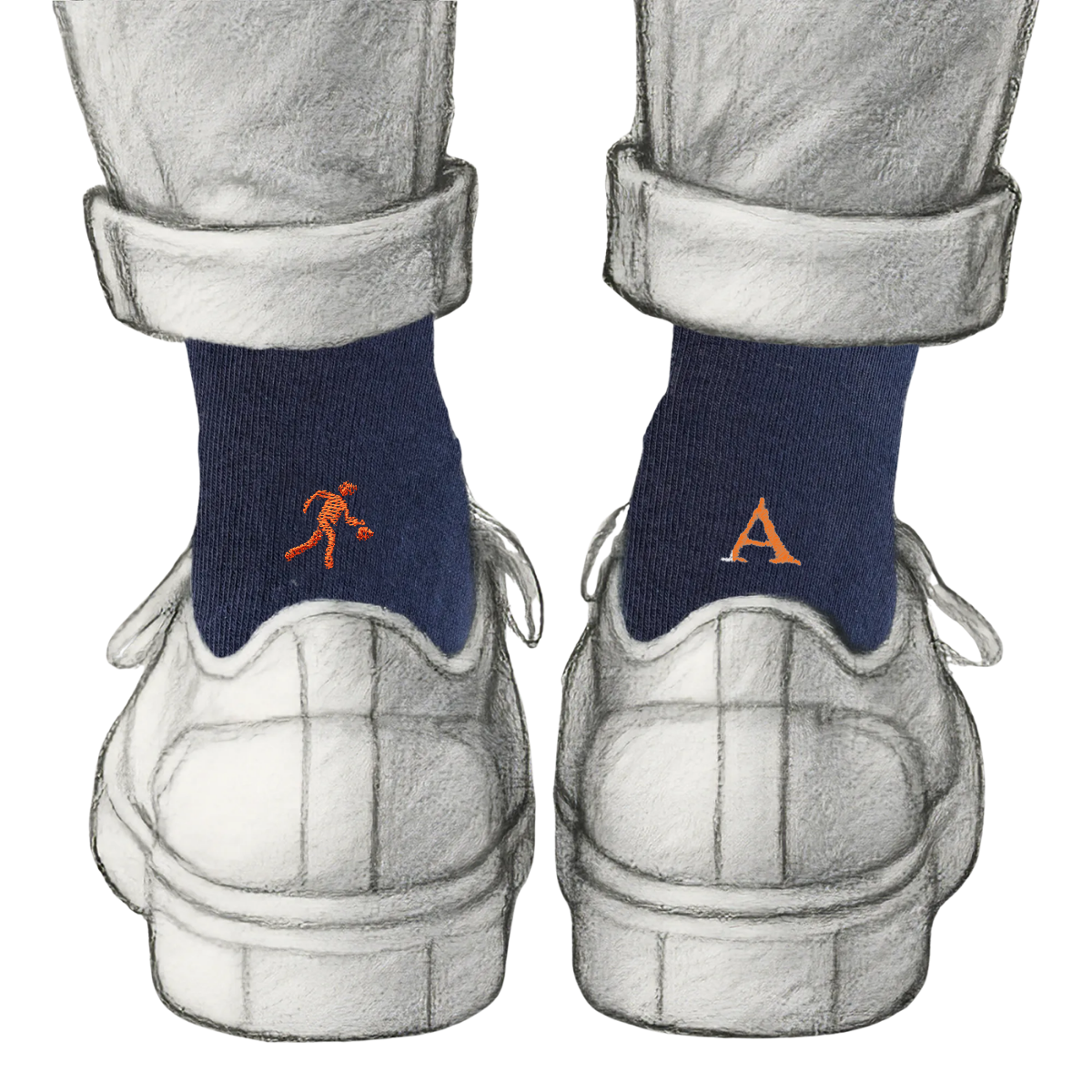 Calze Personalizzate Basket Lovers | Cotone Blu | Giocatore Basket + Iniziale Ricamata Arancio