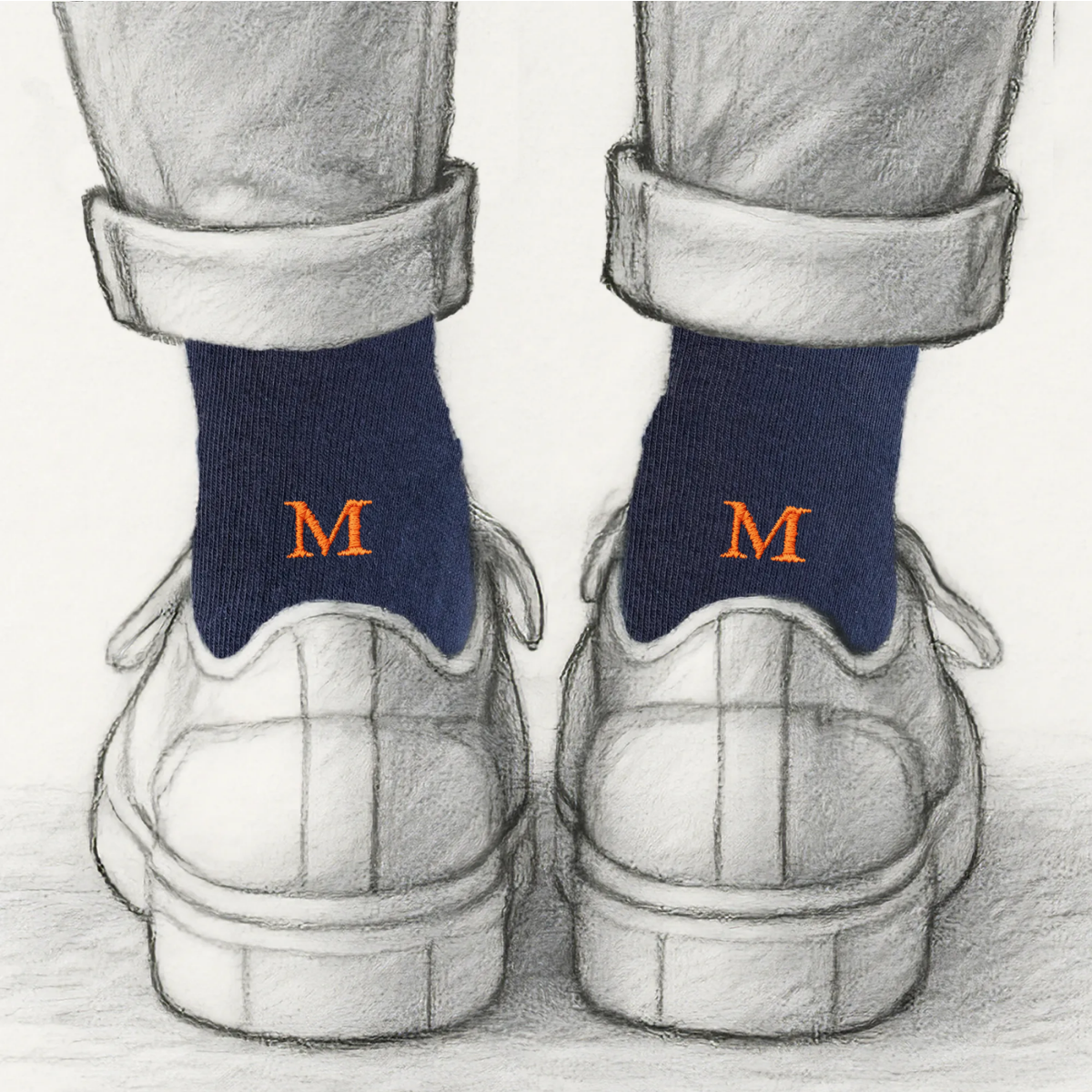 Blaue Herrensocken mit roten Initialen – Stretch-Baumwolle – Größe 40/45 – 101