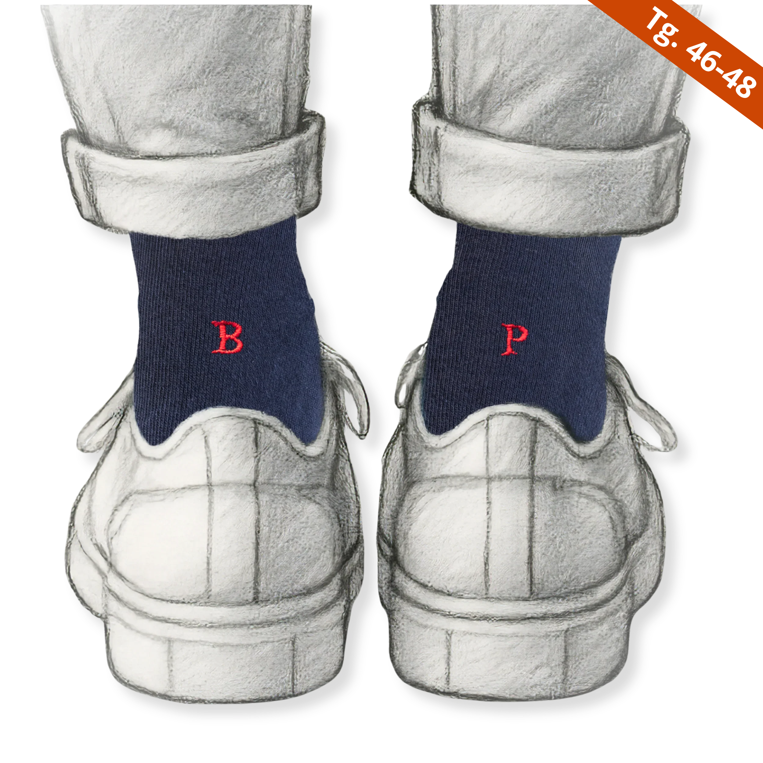 Calze Uomo Cotone Stretch | Blu Iniziali Ricamate Rosse | Taglia 46/48 | Lunghezza Ginocchio