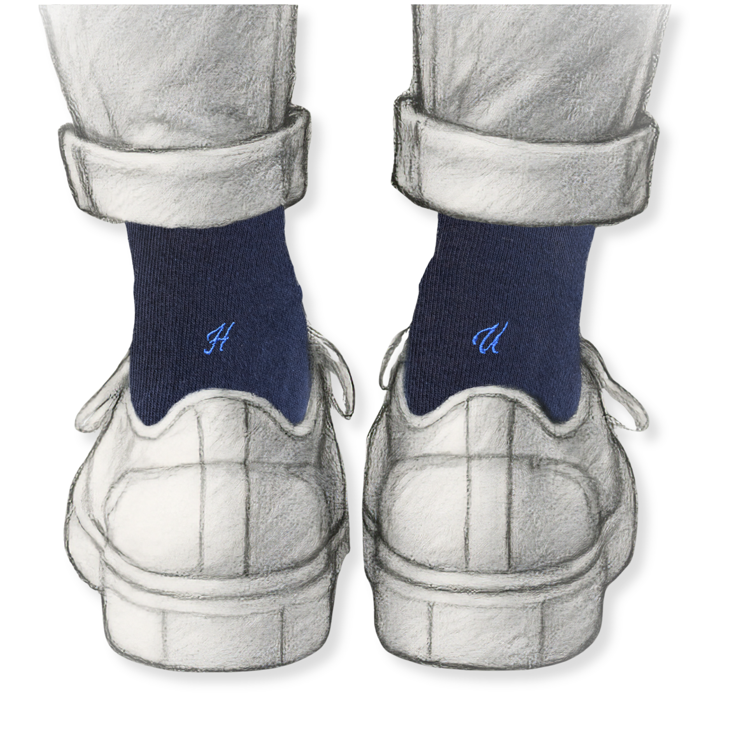 Calze Uomo Cotone Stretch | Blu Iniziali Ricamate in Corsivo Royal | Taglia 40/45 | Lunghezza Ginocchio