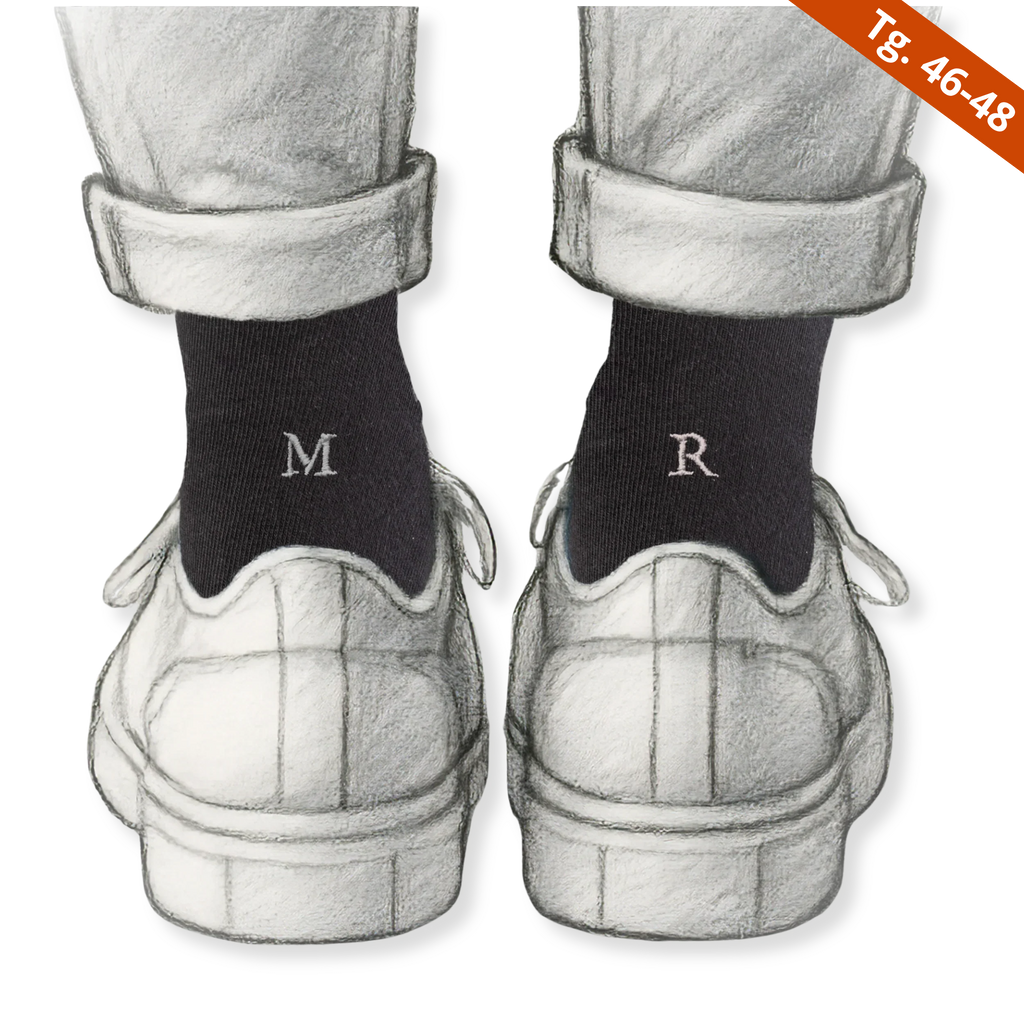 Calze Uomo Cotone Stretch | Nero Iniziali Ricamate Grigie | Taglia 46/48 | Lunghezza Ginocchio