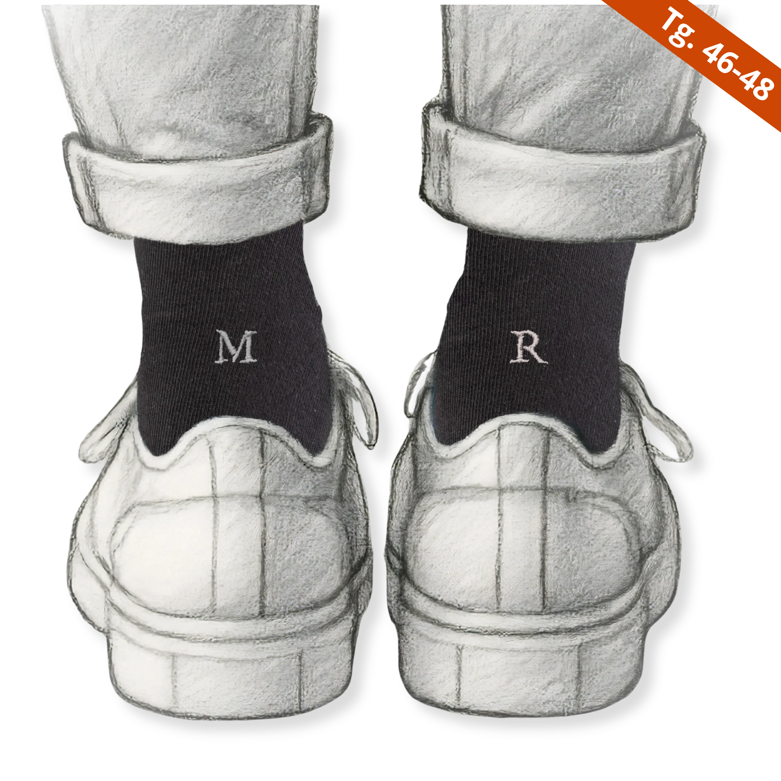 Calze Uomo Cotone Stretch | Nero Iniziali Ricamate Grigie | Taglia 46/48 | Lunghezza Ginocchio