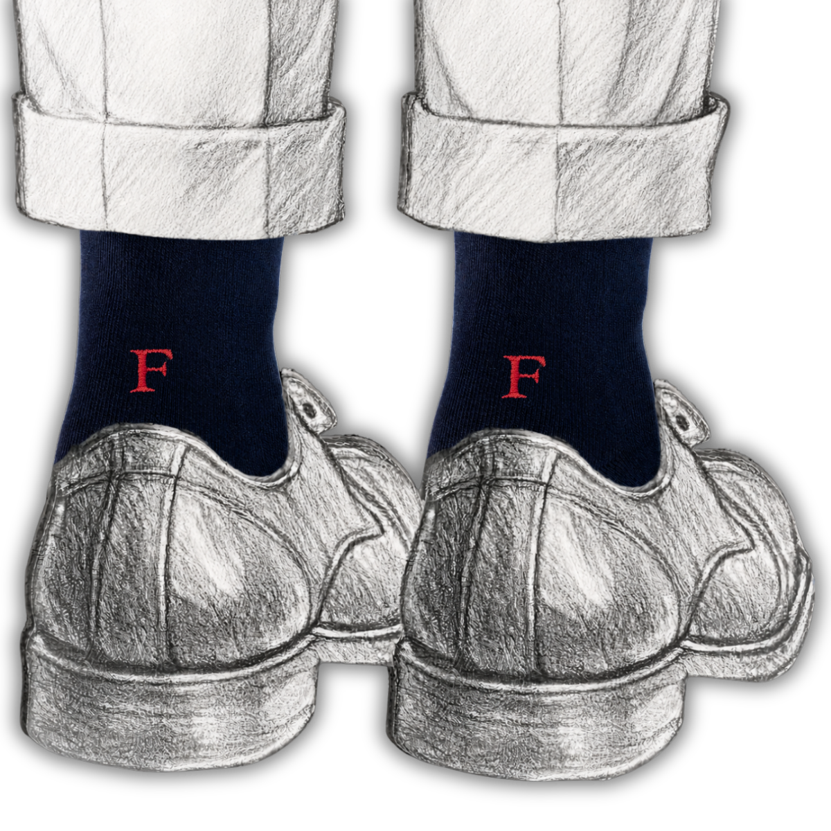 Blaue Herrensocken mit roten Initialen – Stretch-Baumwolle – Größe 40/45 – 101