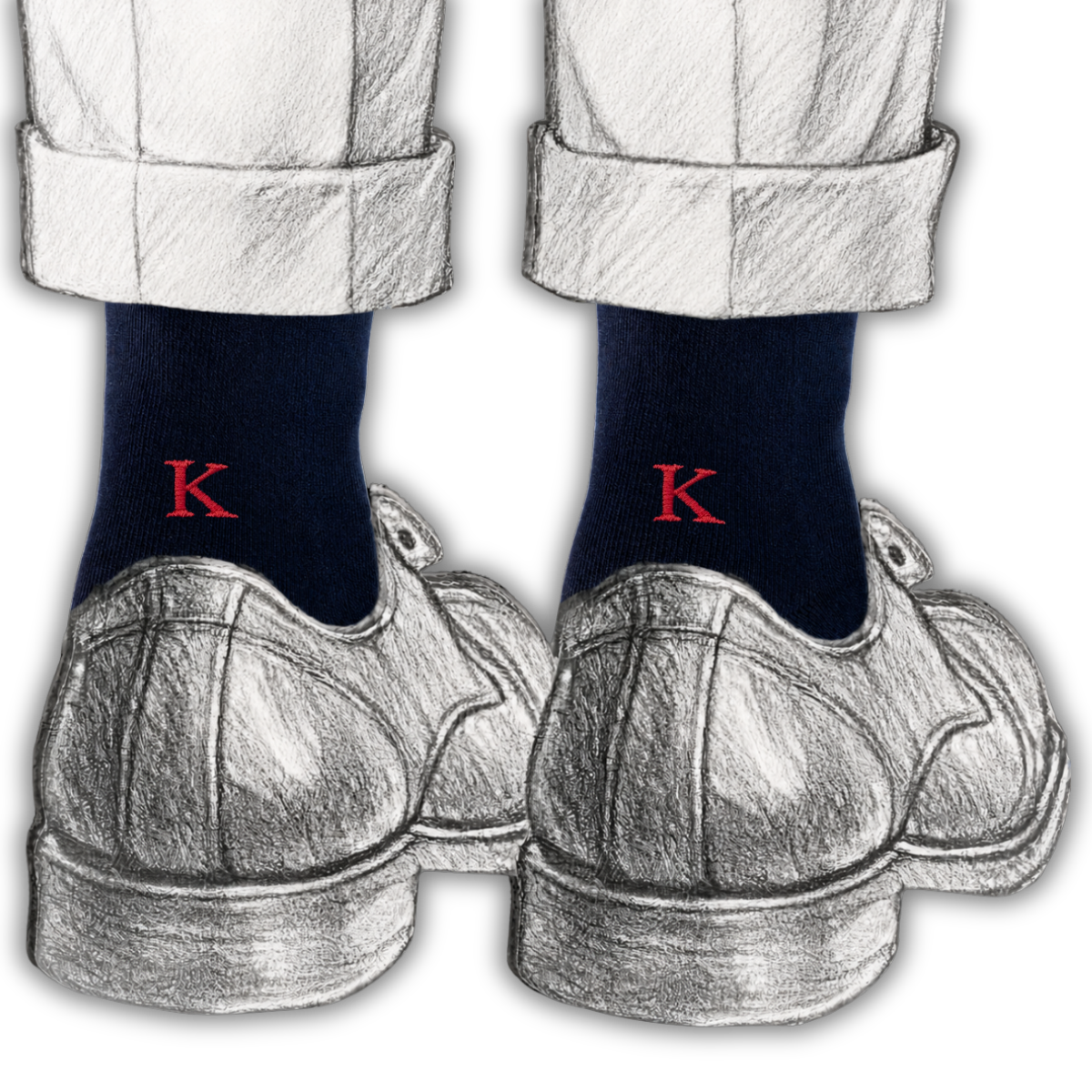 Blaue Herrensocken mit roten Initialen – Stretch-Baumwolle – Größe 40/45 – 101