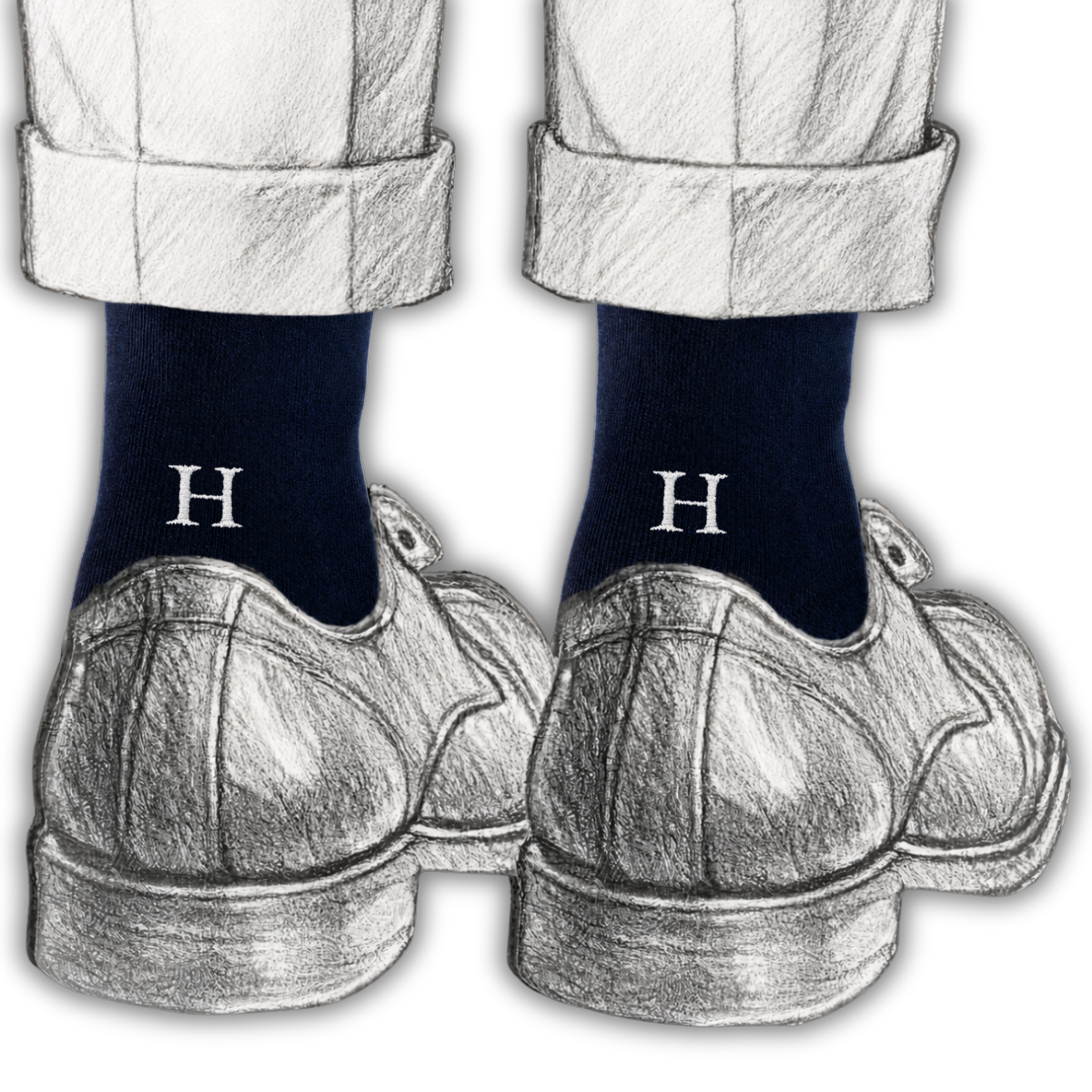 Blaue Herrensocken mit roten Initialen – Stretch-Baumwolle – Größe 40/45 – 101