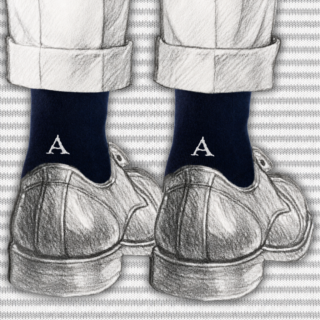 Men's Blue Socks with Red Initials - Stretch Cotton - Size 40/45 - 101
