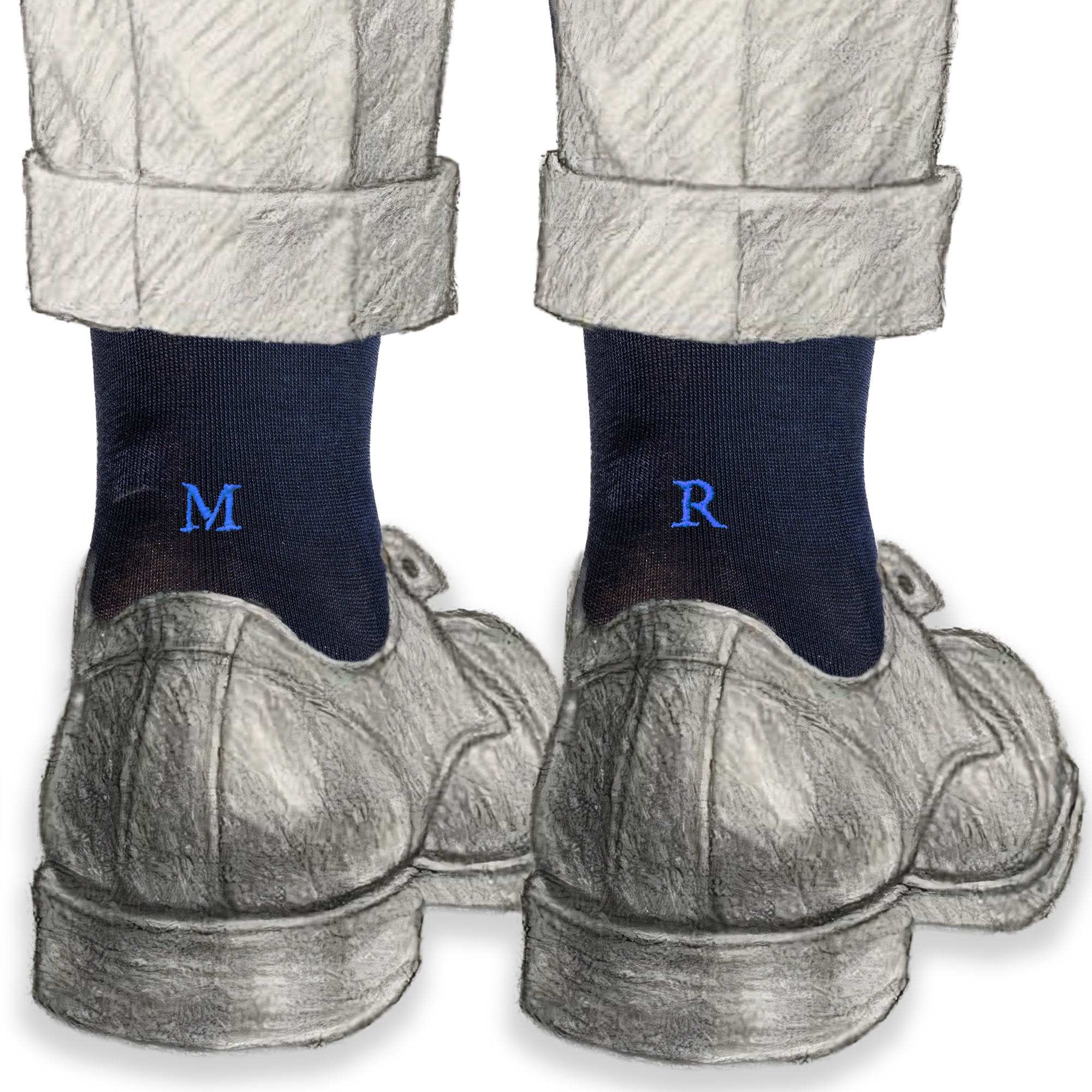 Calze Uomo Filo Scozia Stretch | Blu Iniziali Ricamate Royal | Taglia 40/45 | Lunghezza Ginocchio