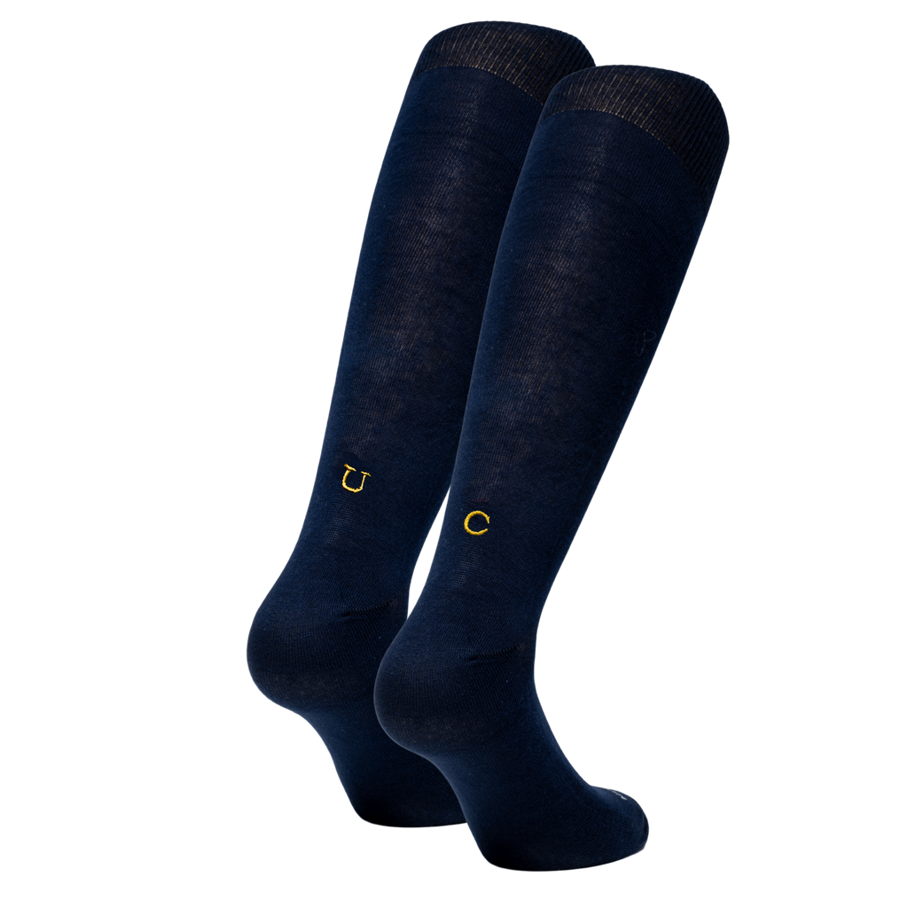 Calze Uomo Filo Scozia Stretch | Blu Iniziali Ricamate Senape | Taglia 40/45 | Lunghezza Ginocchio