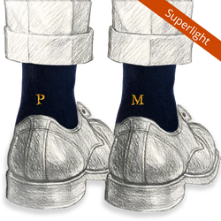 Calze blu da uomo con le iniziali ricamate in senape, Individual Socks