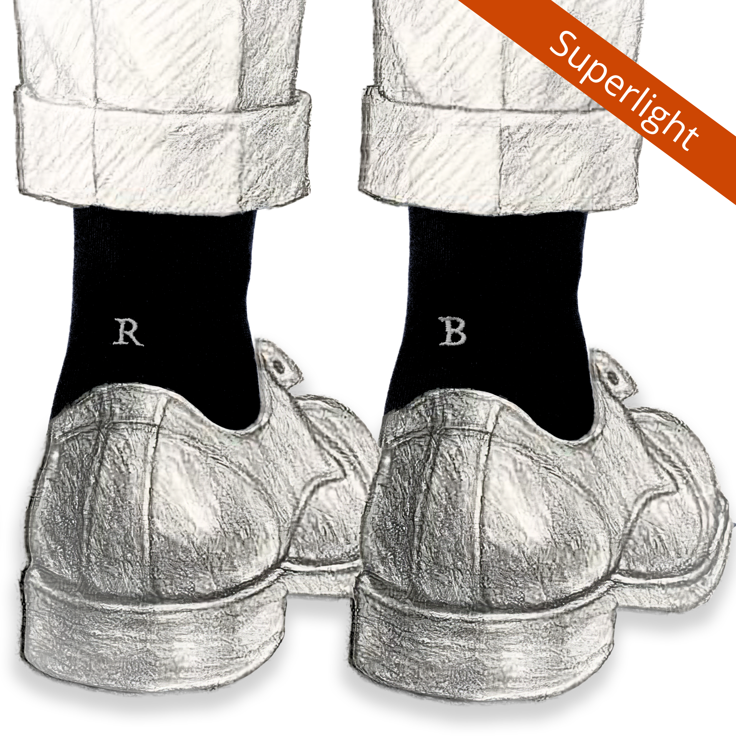 Calze Uomo Filo Scozia Stretch | Nero Iniziali Ricamate Grigie | Taglia 40/45 | Lunghezza Ginocchio