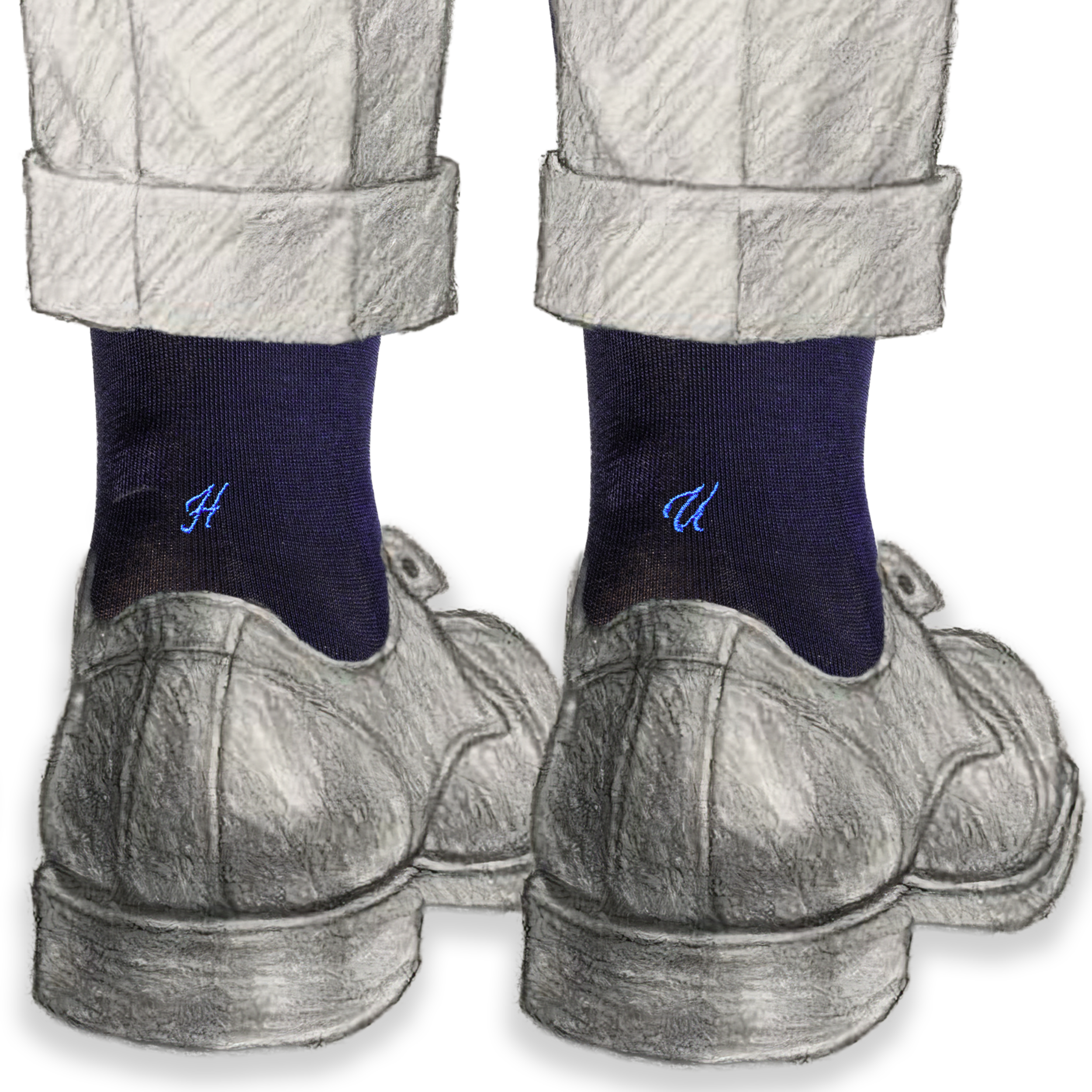 Calze Uomo Filo Scozia Stretch | Blu Iniziali Ricamate in Corsivo Royal | Taglia 40/45 | Lunghezza Ginocchio